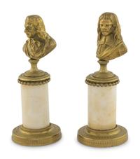 A Pair of French Gilt Metal and Marble Portrait Busts