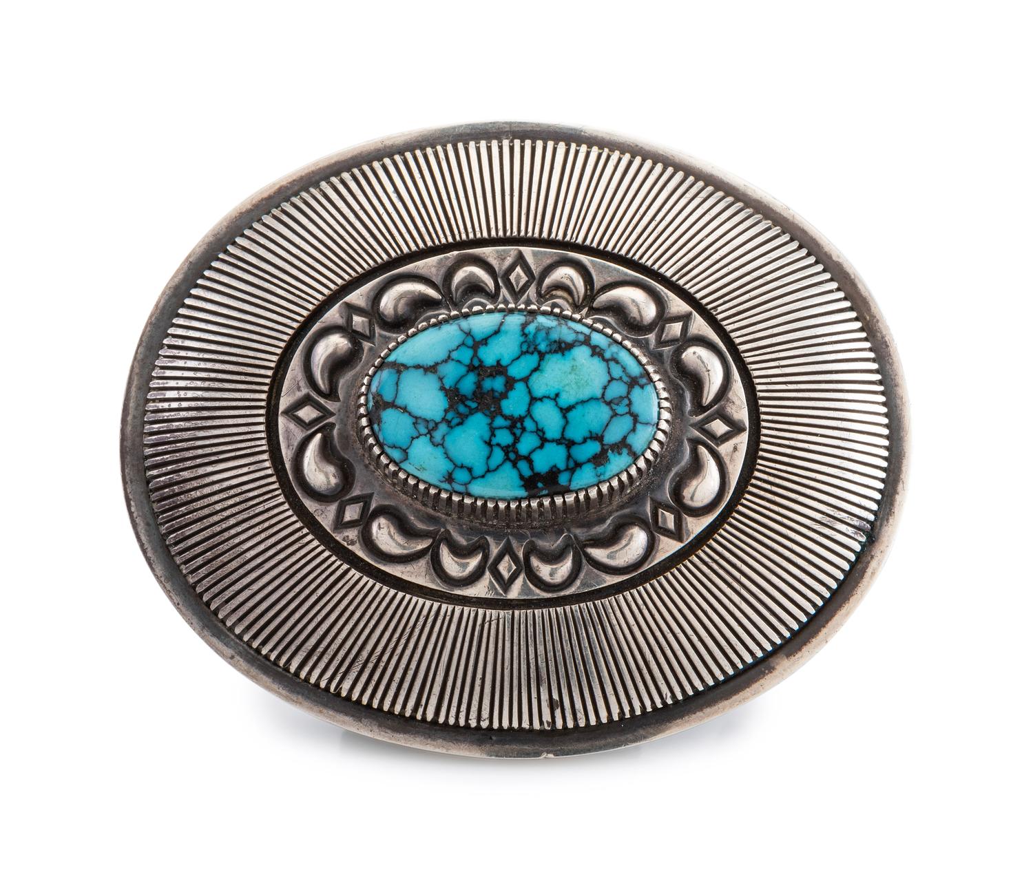 Silver and Turquoise Belt Buckle