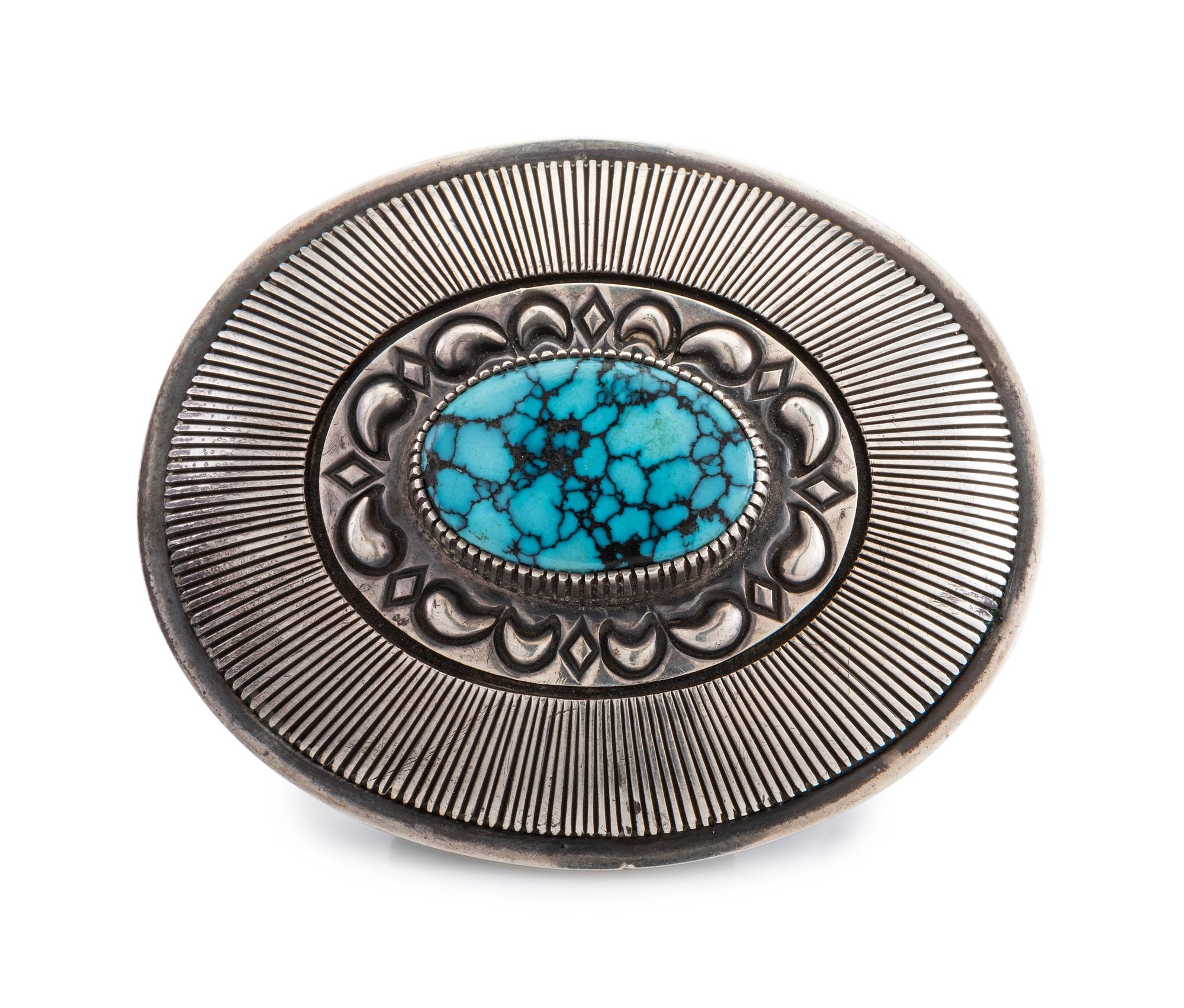 Silver and Turquoise Belt Buckle