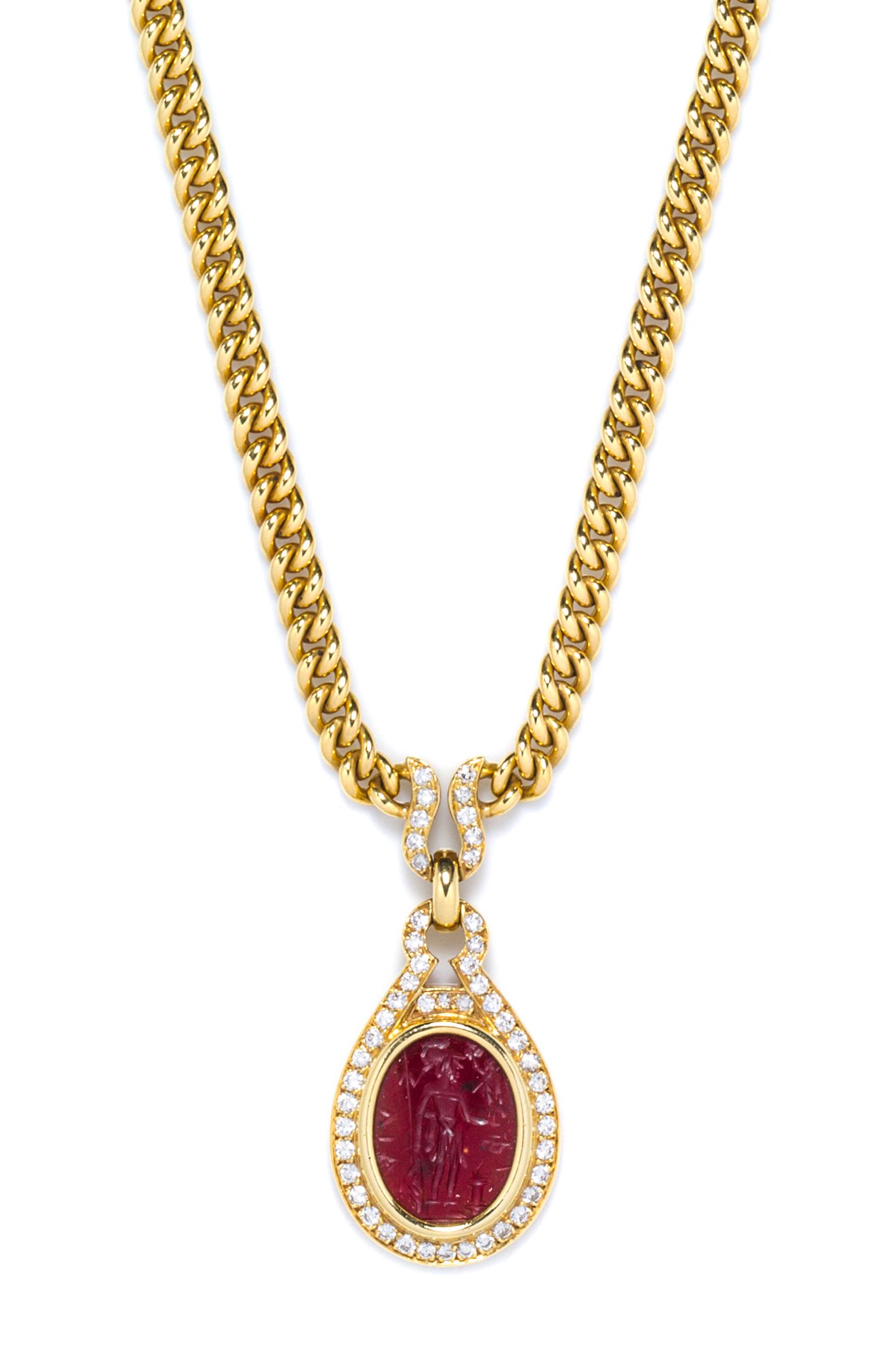 An 18 Karat Yellow Gold, Ancient Intaglio and Diamond Necklace, Bulgari, 36.20 dwts.