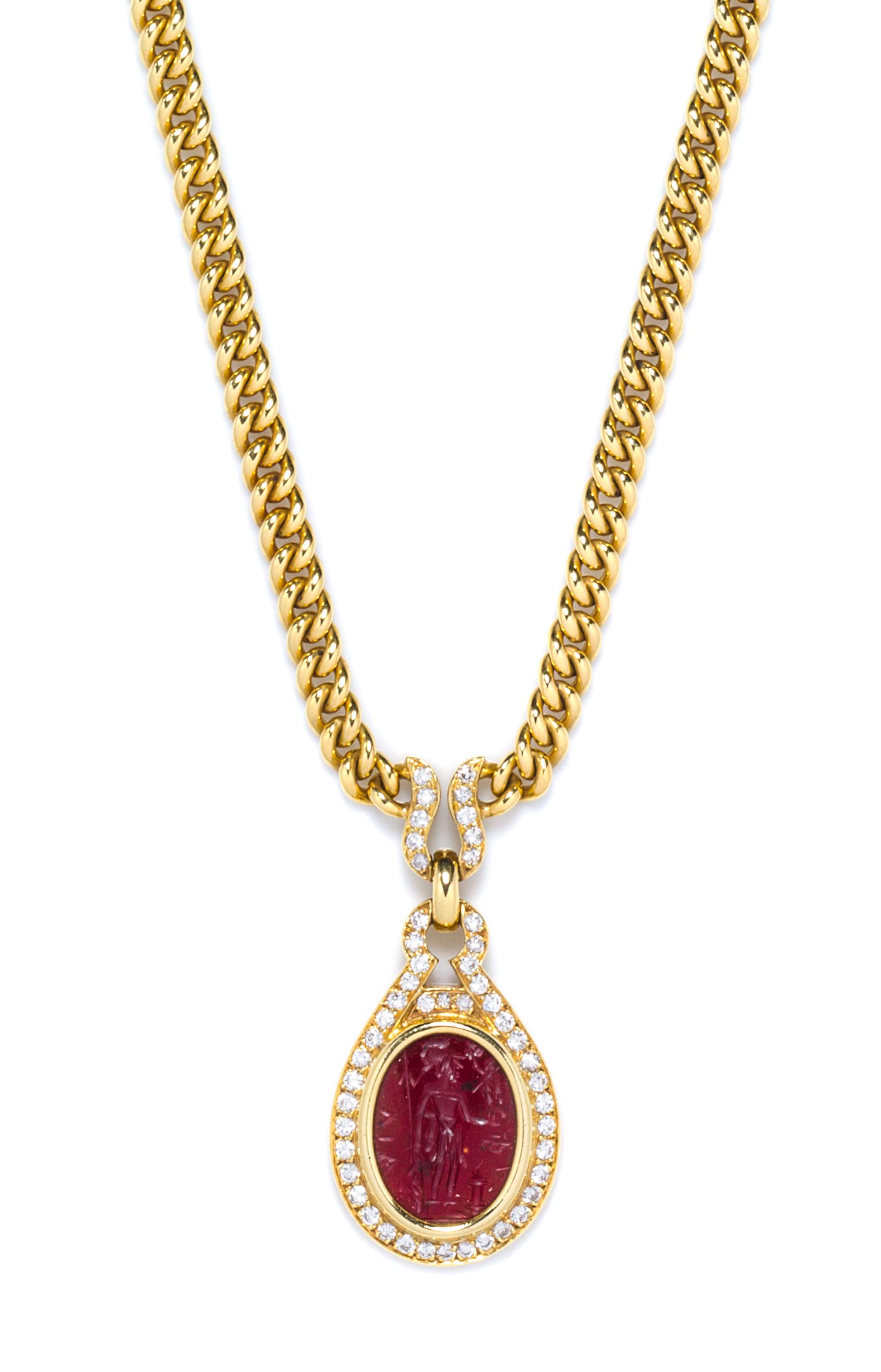 An 18 Karat Yellow Gold, Ancient Intaglio and Diamond Necklace, Bulgari, 36.20 dwts.