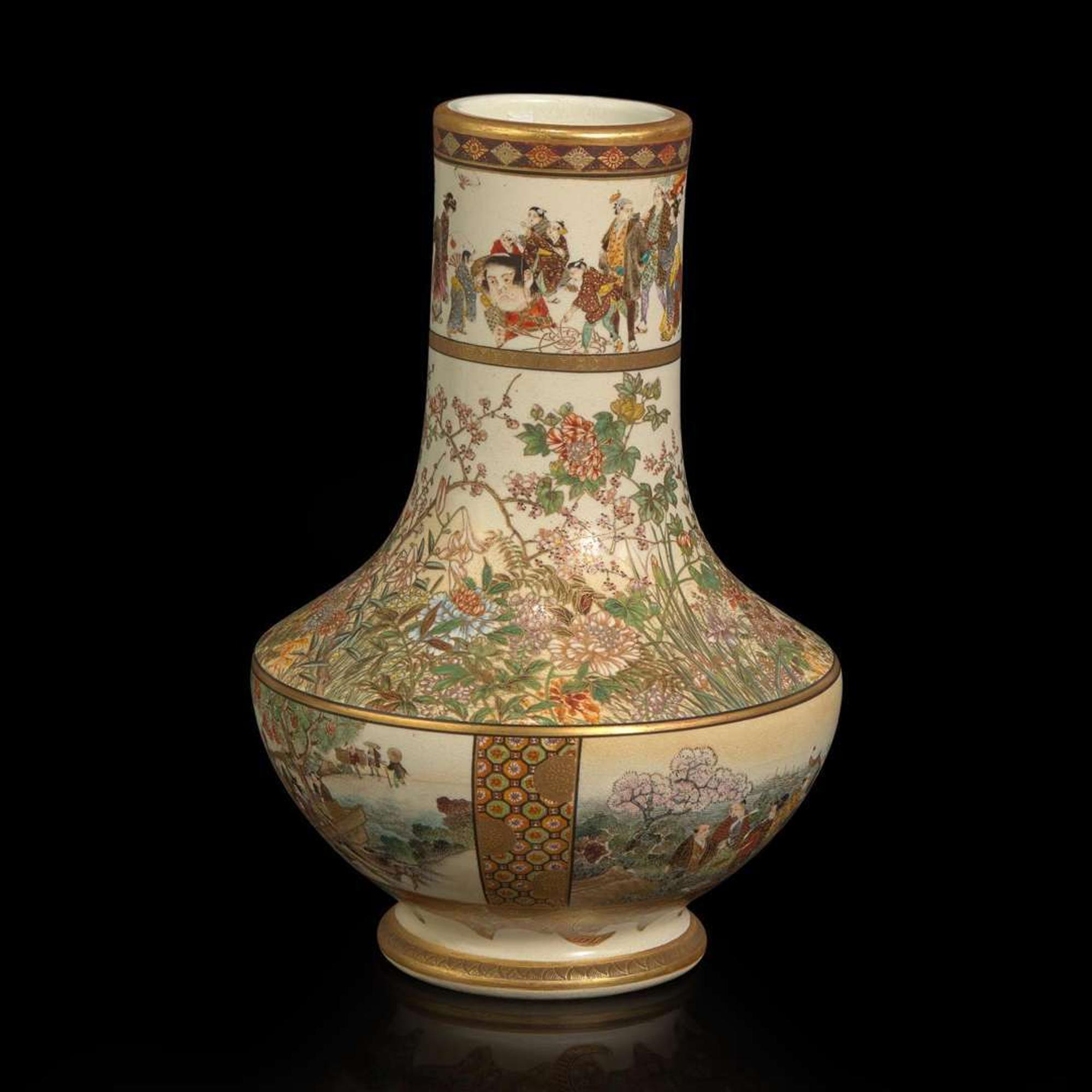 A finely-decorated Satsuma-type vase, Okamoto Ryozan 日本萨摩烧风格瓷瓶 亮山造 Meiji period ??