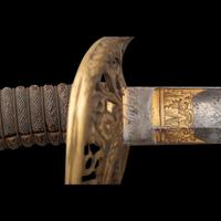 Cased Damascus Bladed Import 1850 Staff & Field Officers Sword Presented to Capt. (Major) William Wood - 9th NY Heavy Artillery with Belt and Sash