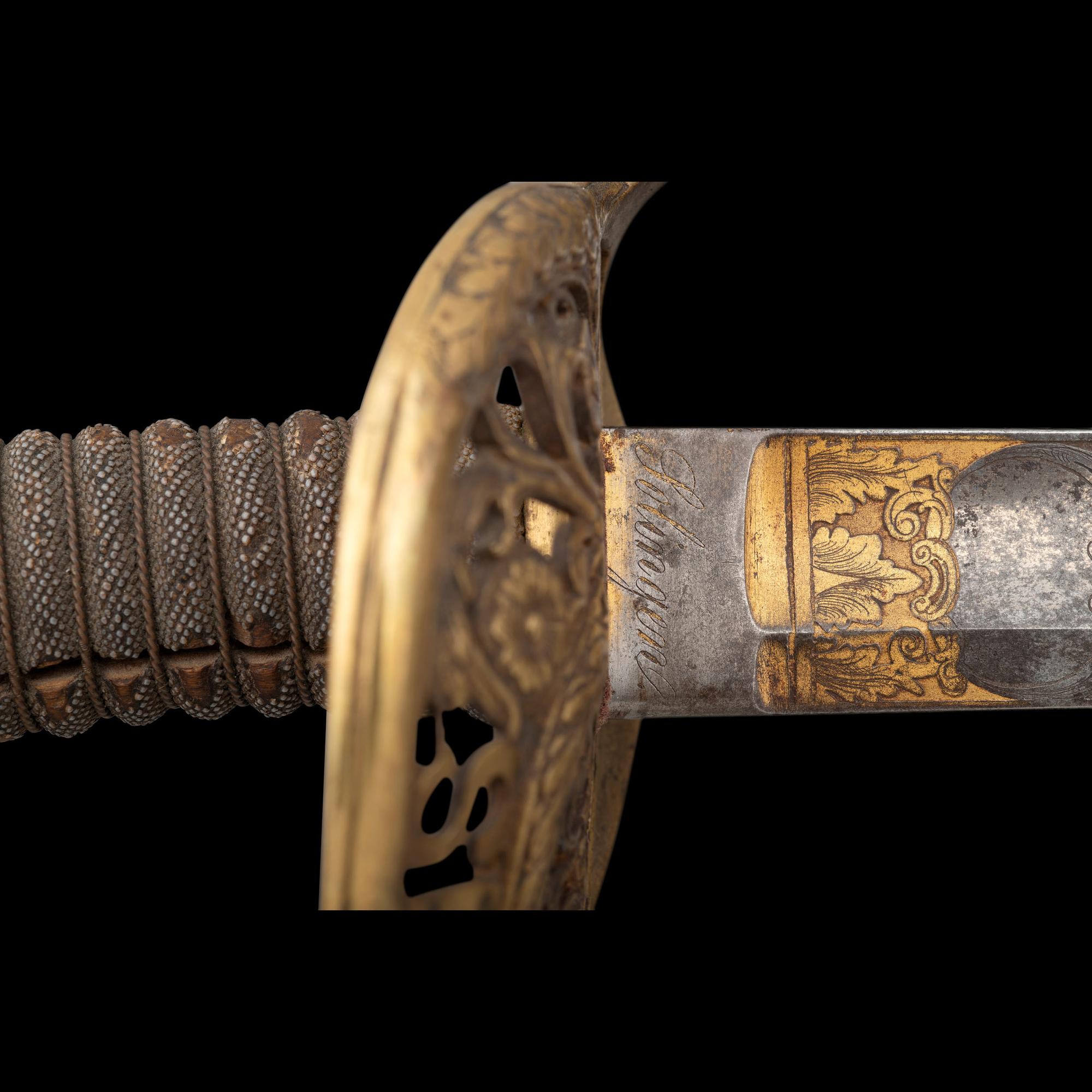 Cased Damascus Bladed Import 1850 Staff & Field Officers Sword Presented to Capt. (Major) William Wood - 9th NY Heavy Artillery with Belt and Sash