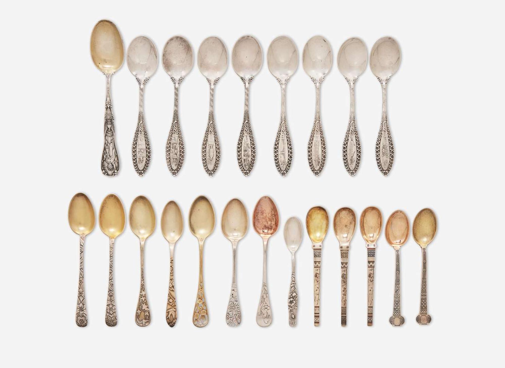 A collection of twenty-two sterling silver coffee or tea spoons, Tiffany & Co., New York, NY, circa 1872-1900