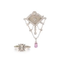 Diamond and White Gold Pendant Brooch and Ring