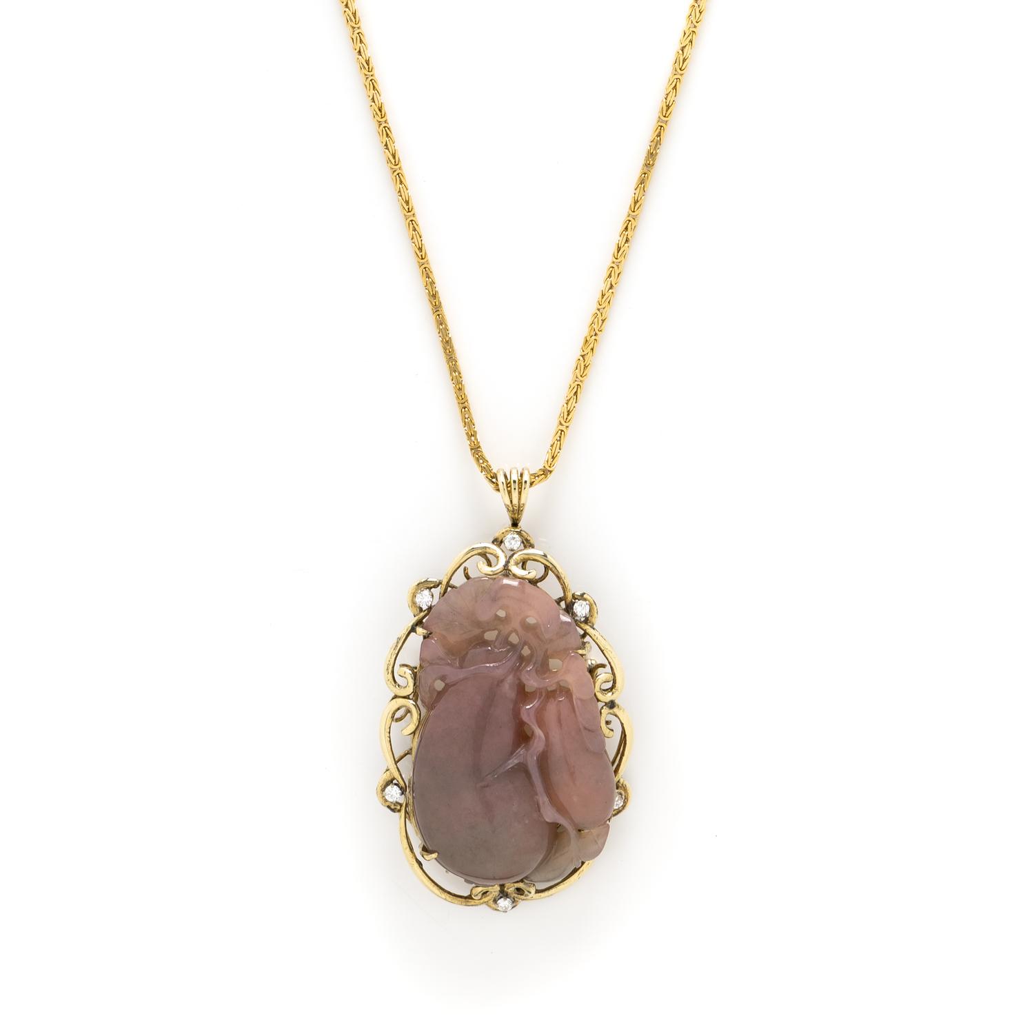 PINK JADE PENDANT AND CHAIN