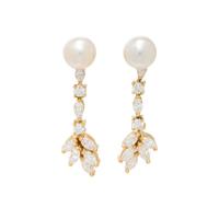 YELLOW GOLD AND CULTURED PEARL STUD EARRINGS WITH DIAMOND JACKETS