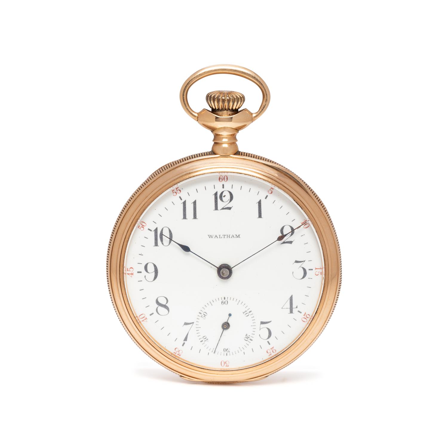 WALTHAM, 14K PINK GOLD OPEN FACE POCKET WATCH