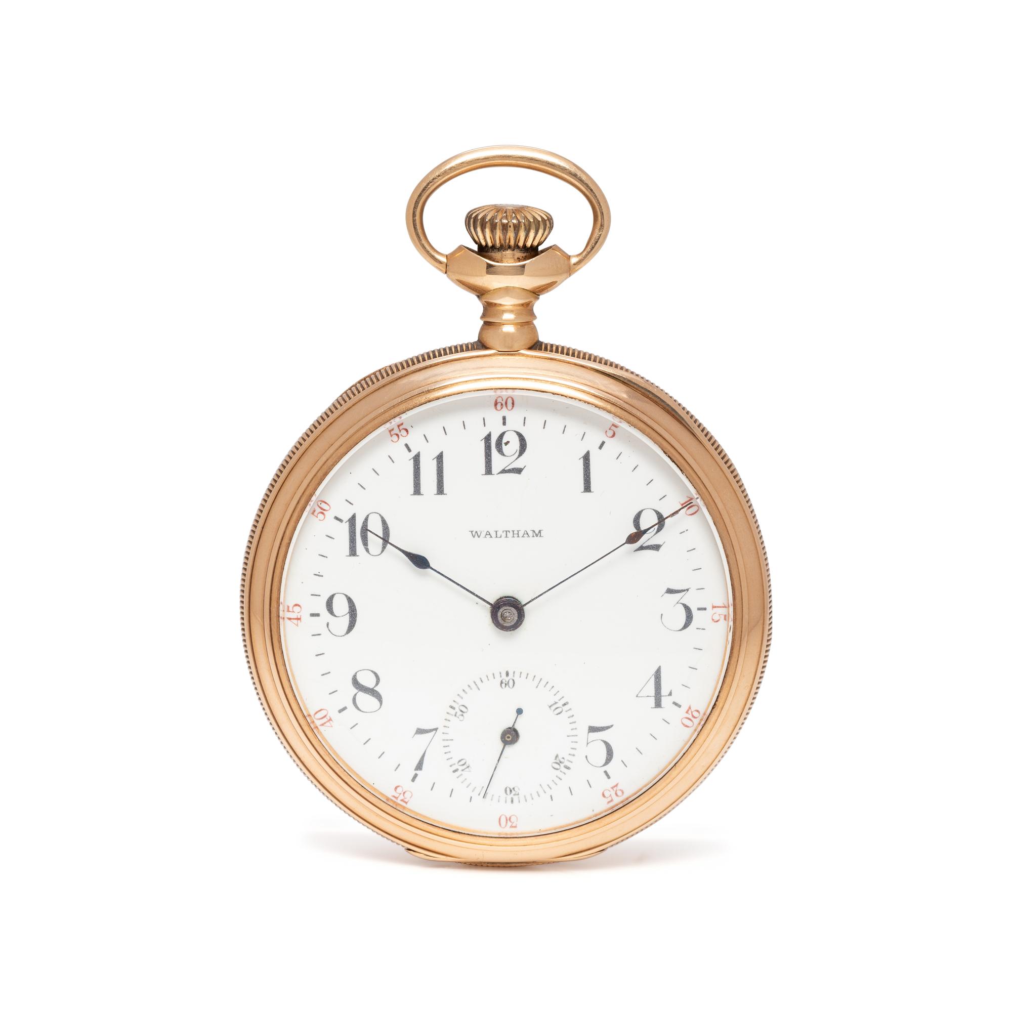 WALTHAM, 14K PINK GOLD OPEN FACE POCKET WATCH