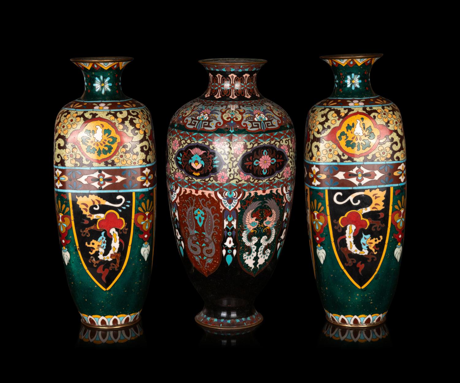Three Japanese Cloisonné Vases