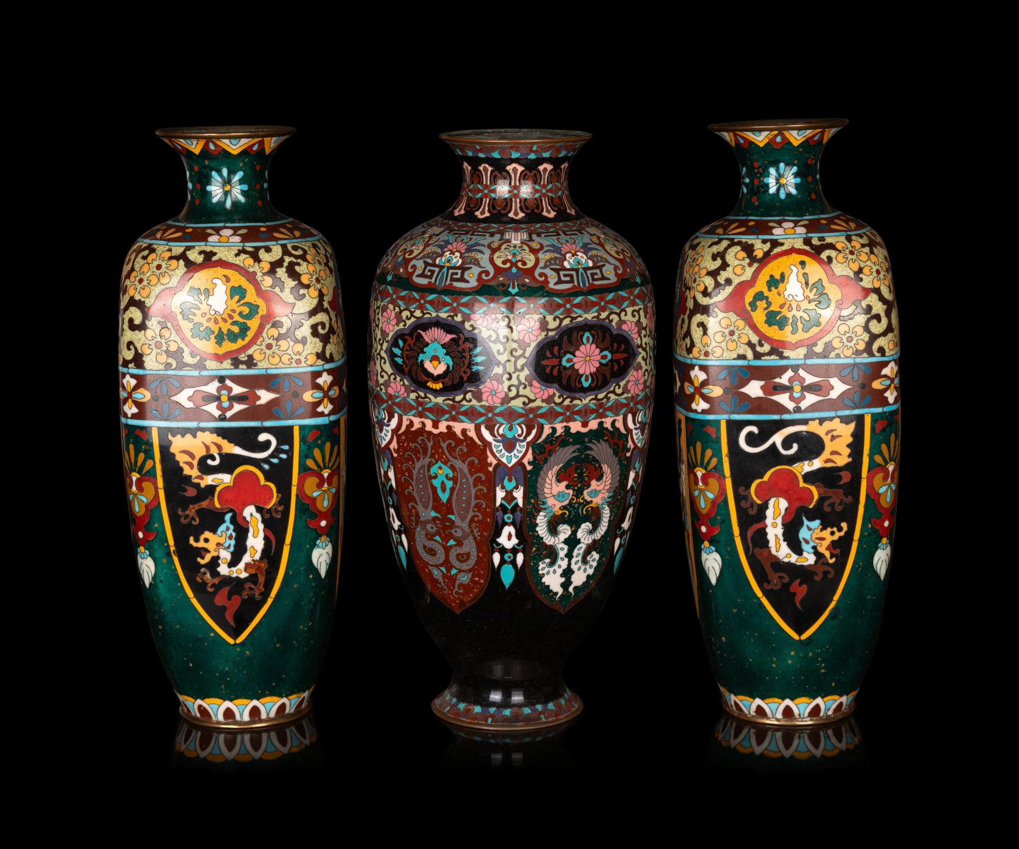 Three Japanese Cloisonné Vases