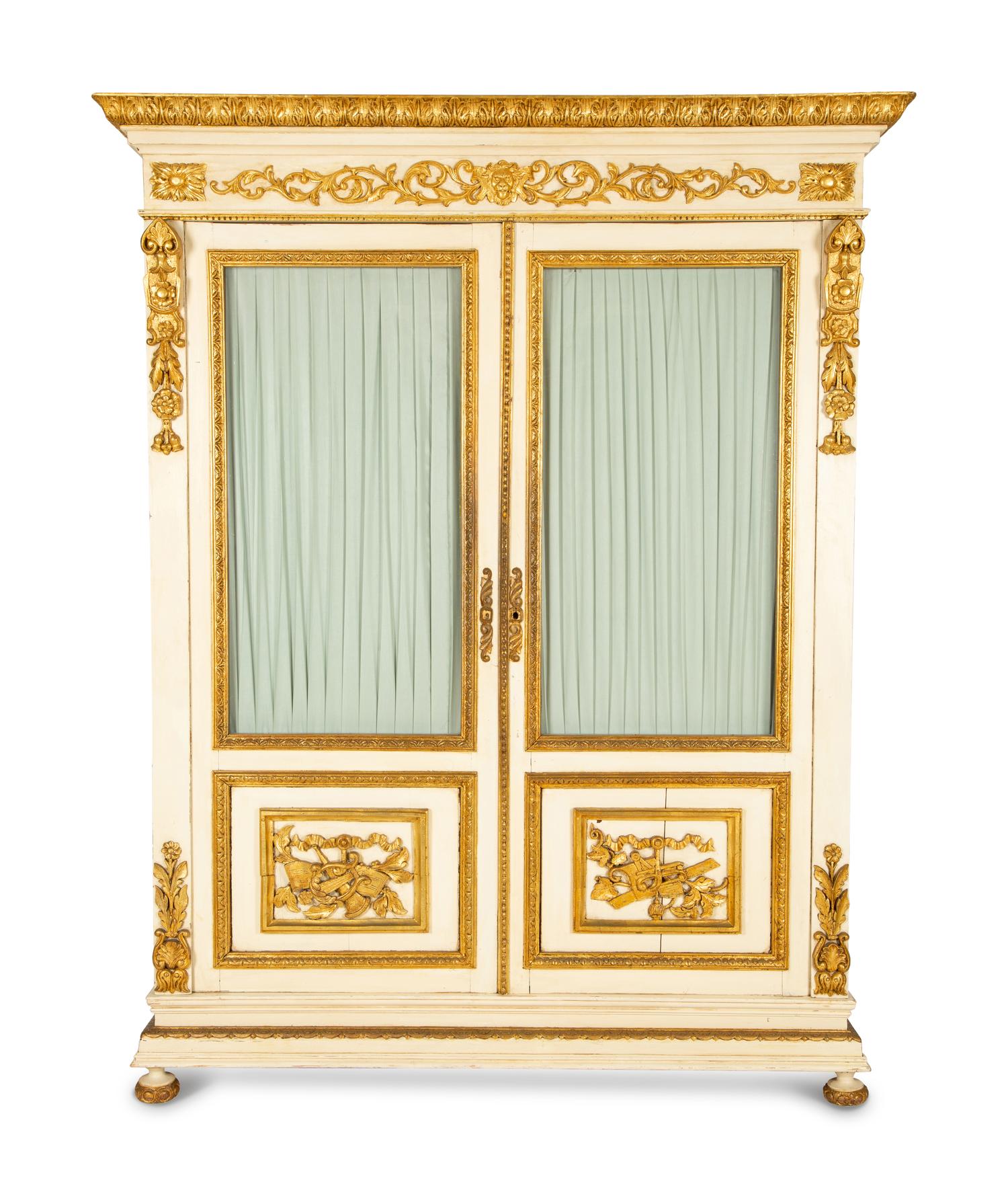 A Louis XVI Style White Painted and Parcel Gilt Armoire — Early 20th Century