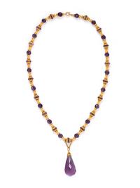 ANTIQUE, YELLOW GOLD AND AMETHYST NECKLACE