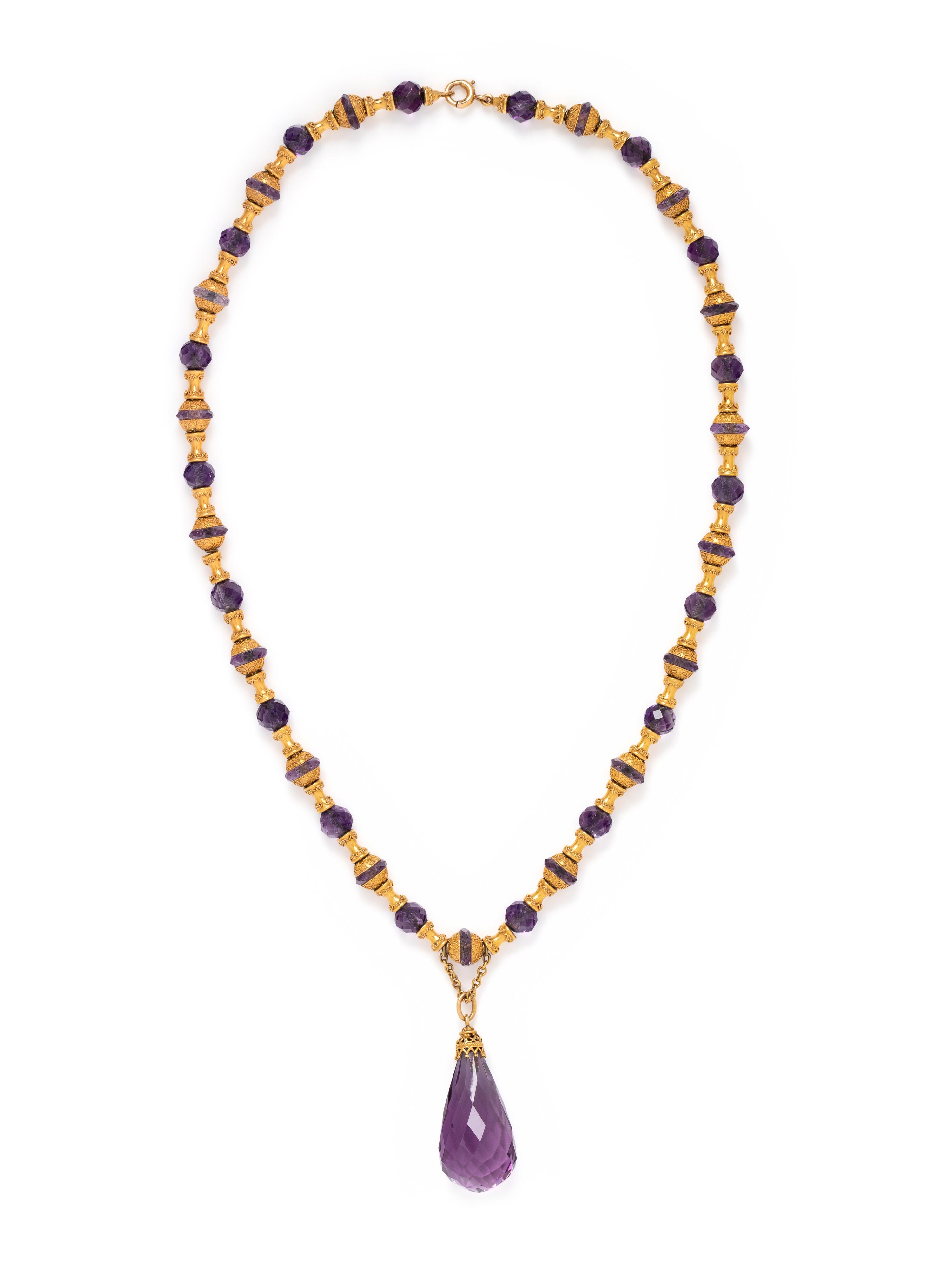 ANTIQUE, YELLOW GOLD AND AMETHYST NECKLACE