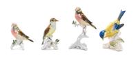 Four Continental Porcelain Ornithological Models Height of tallest 7 1/4 inches.