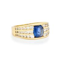 YELLOW GOLD, SAPPHIRE, AND DIAMOND RING