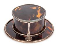 An English Arts and Crafts Silver and Tortoiseshell Inkwell