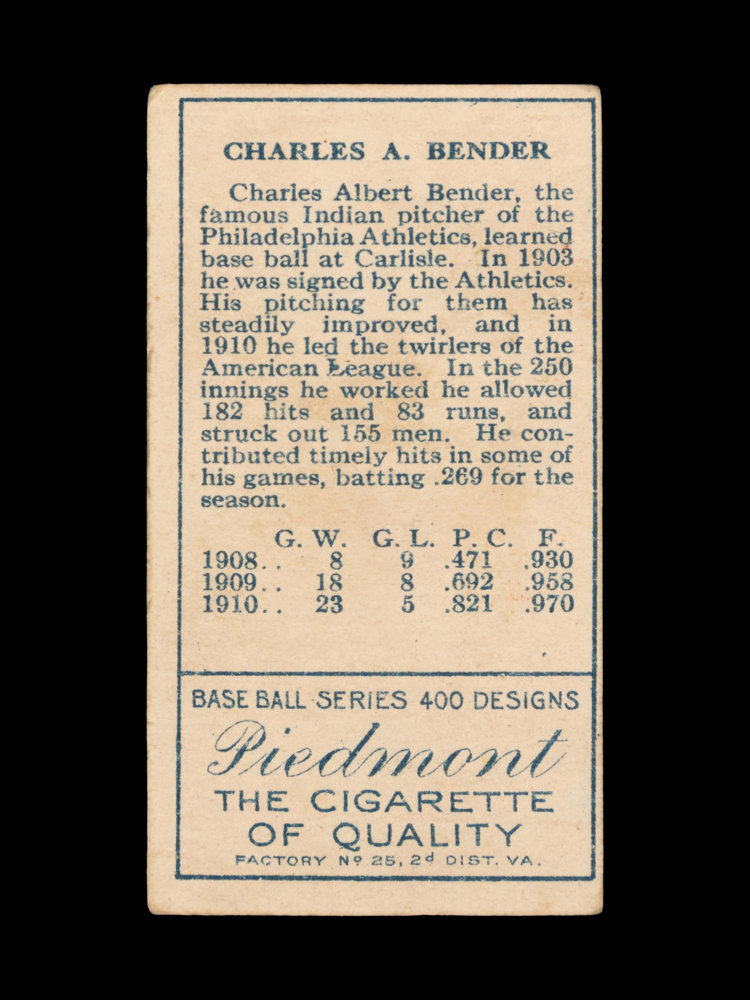 A 1911 T205 Gold Border Piedmont Chief Bender