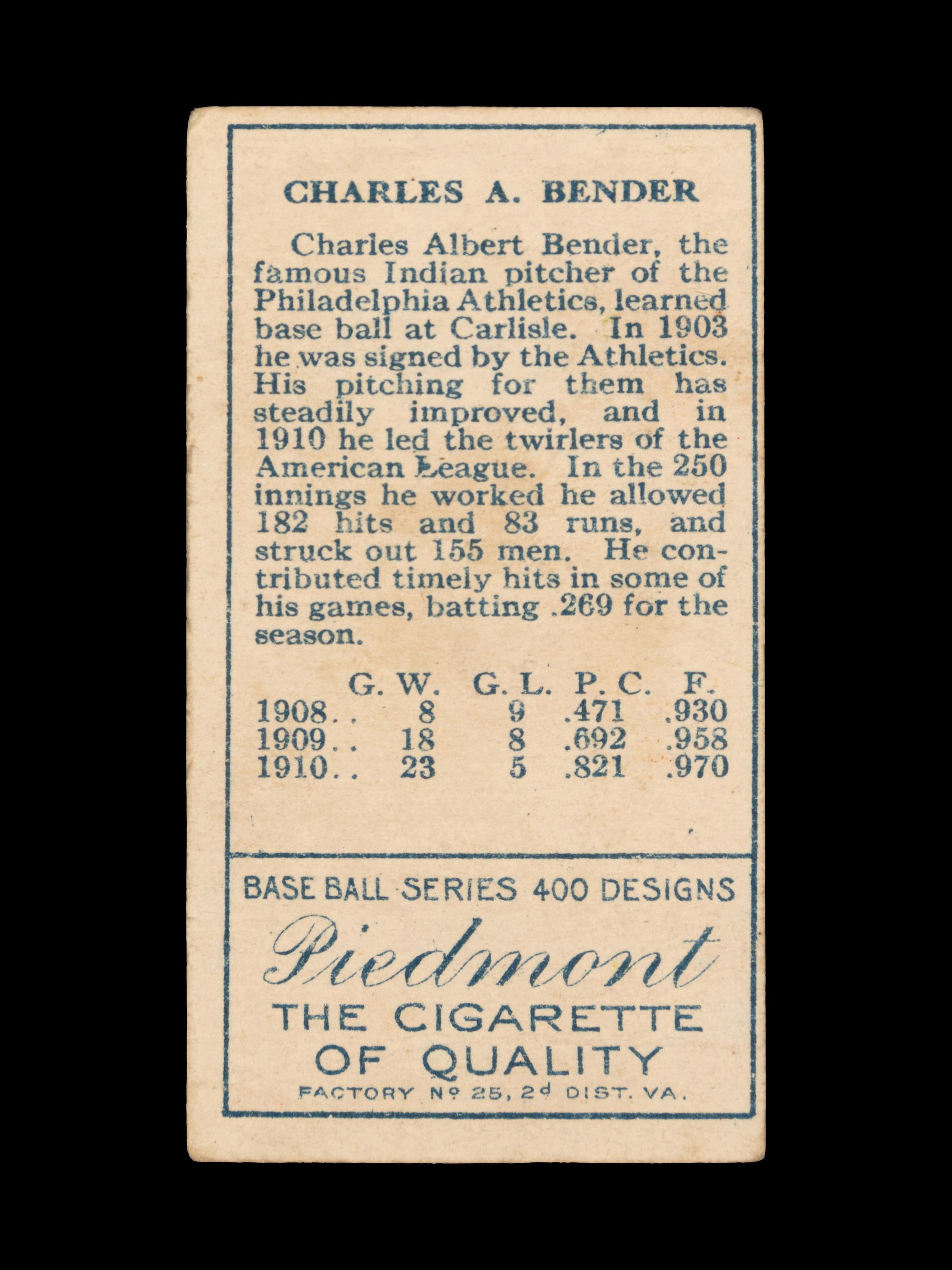 A 1911 T205 Gold Border Piedmont Chief Bender