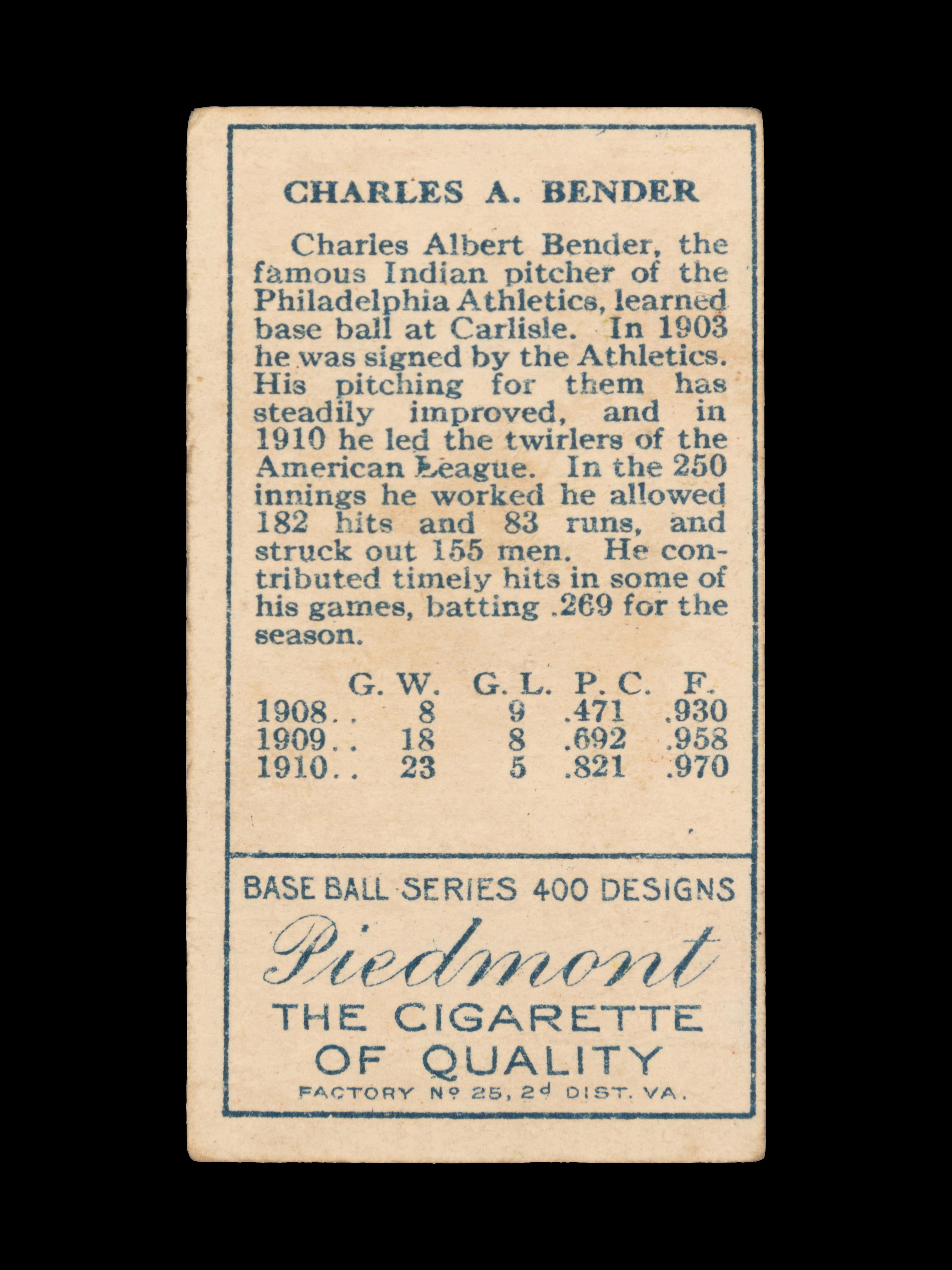 A 1911 T205 Gold Border Piedmont Chief Bender