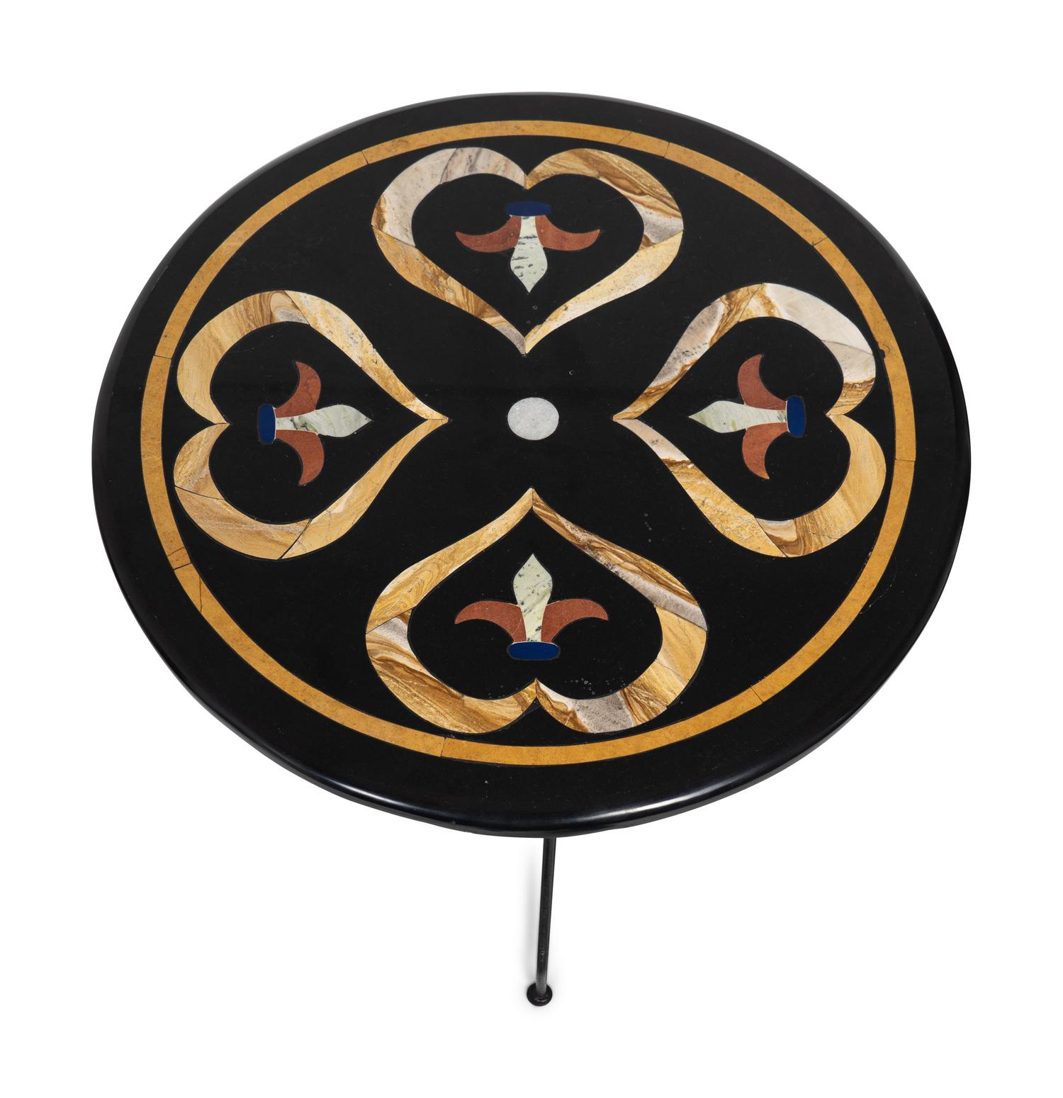 Two Italian Pietra Dura and Wrought-Iron Guéridons — 20TH CENTURY