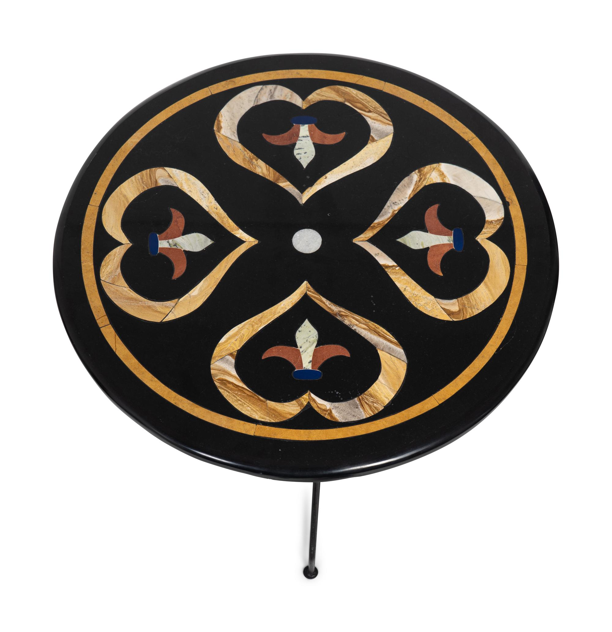 Two Italian Pietra Dura and Wrought-Iron Guéridons — 20TH CENTURY