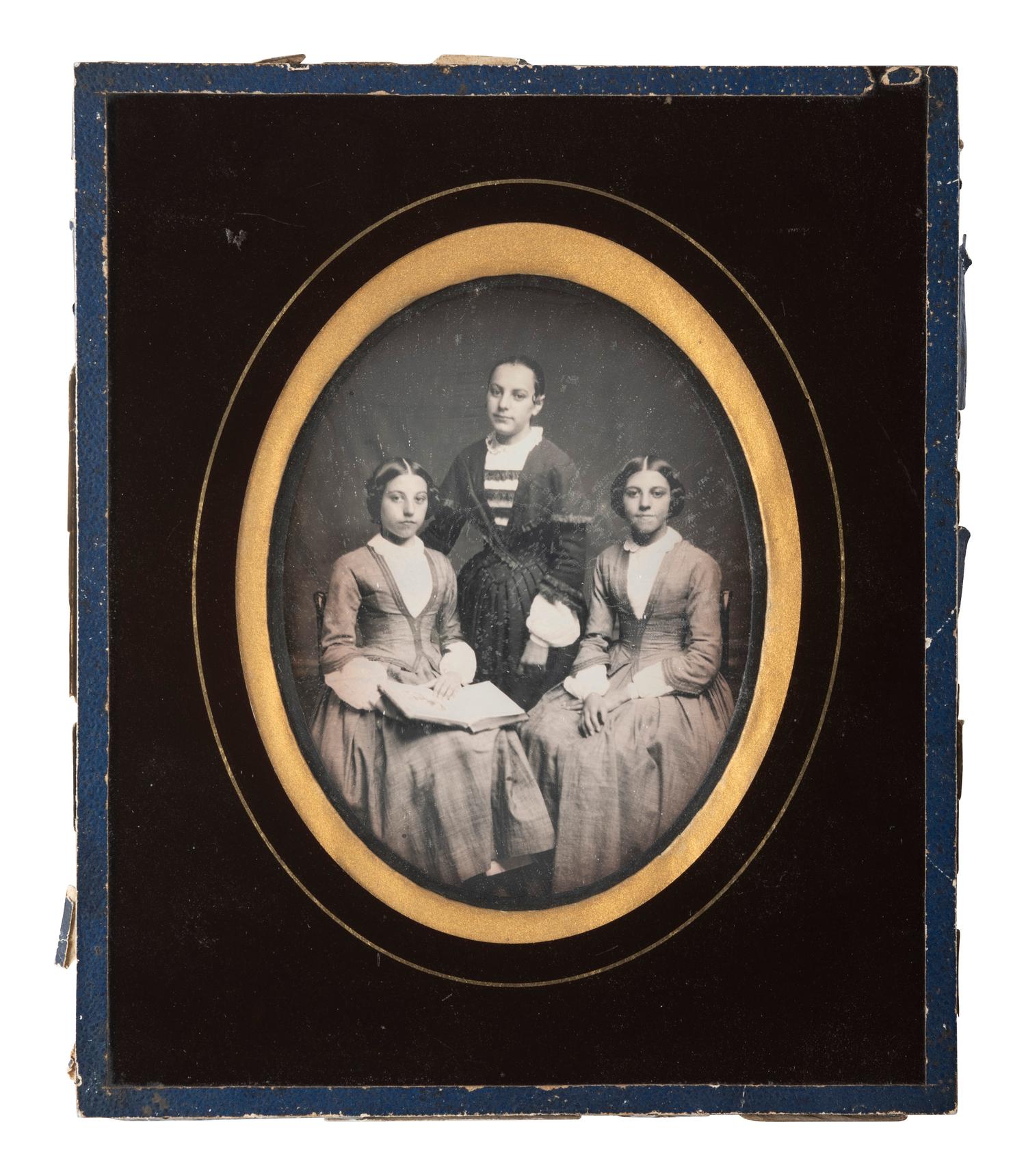 [EARLY PHOTOGRAPHY]. 8 likely European daguerreotype portraits of groups in passe partout mounts.