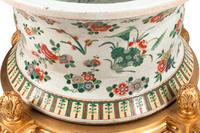 A Pair of Large Chinese Porcelain Jardinières on Giltwood Stands