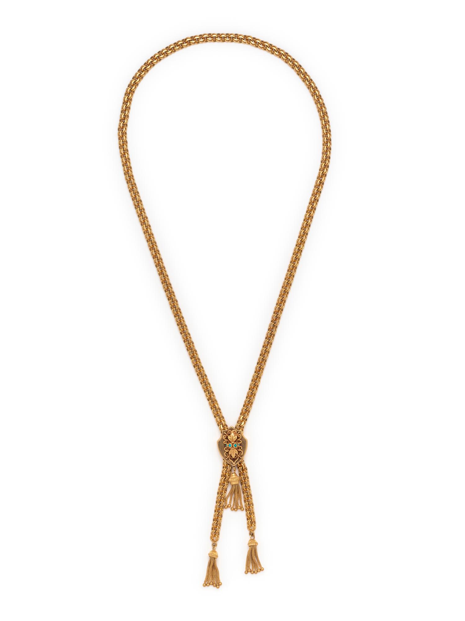 YELLOW GOLD AND TURQUOISE SLIDE NECKLACE