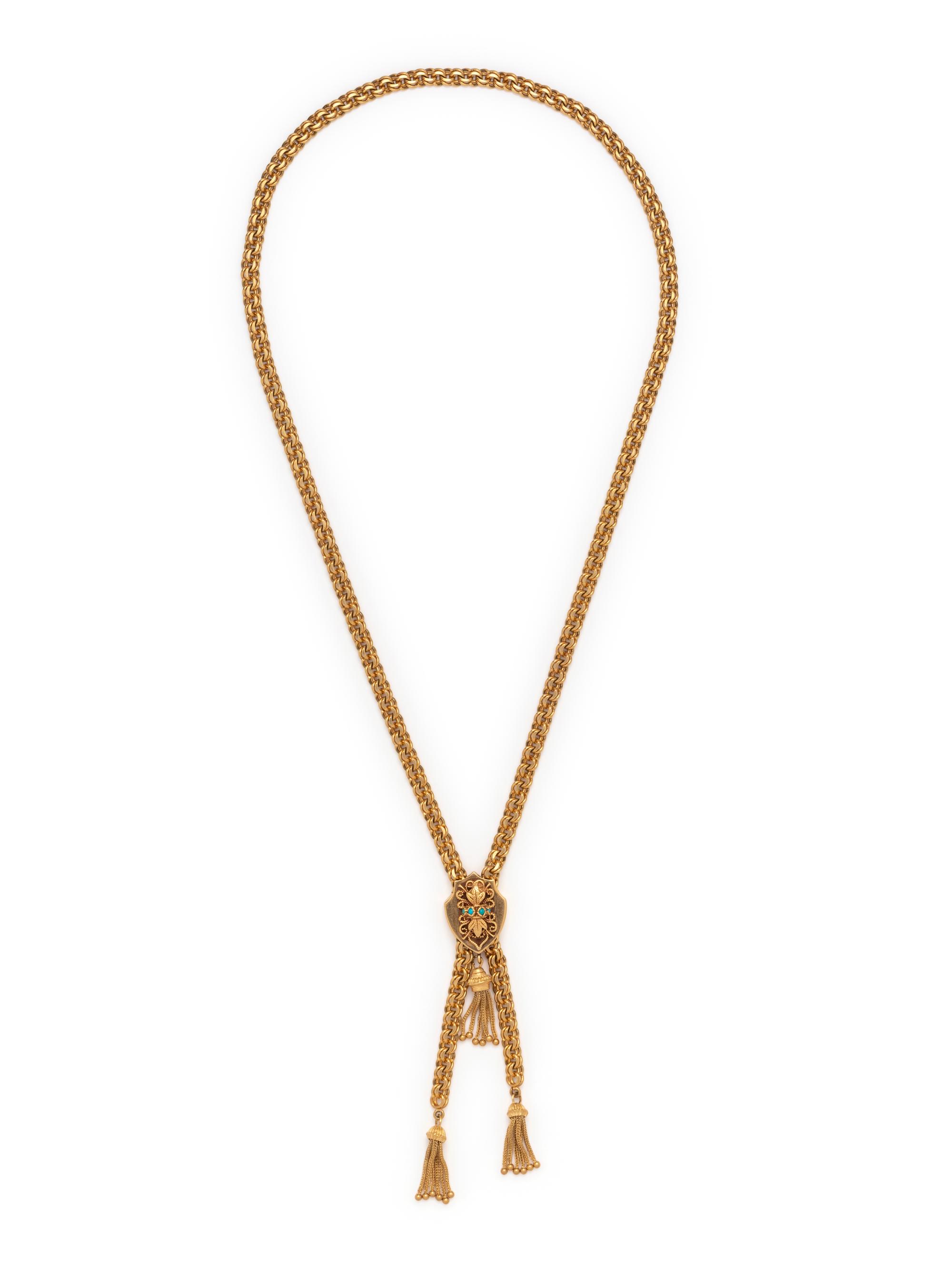 YELLOW GOLD AND TURQUOISE SLIDE NECKLACE
