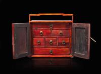 A small huanghuali and mixed woods travelling table cabinet 黃花梨及其他木料小櫃一件