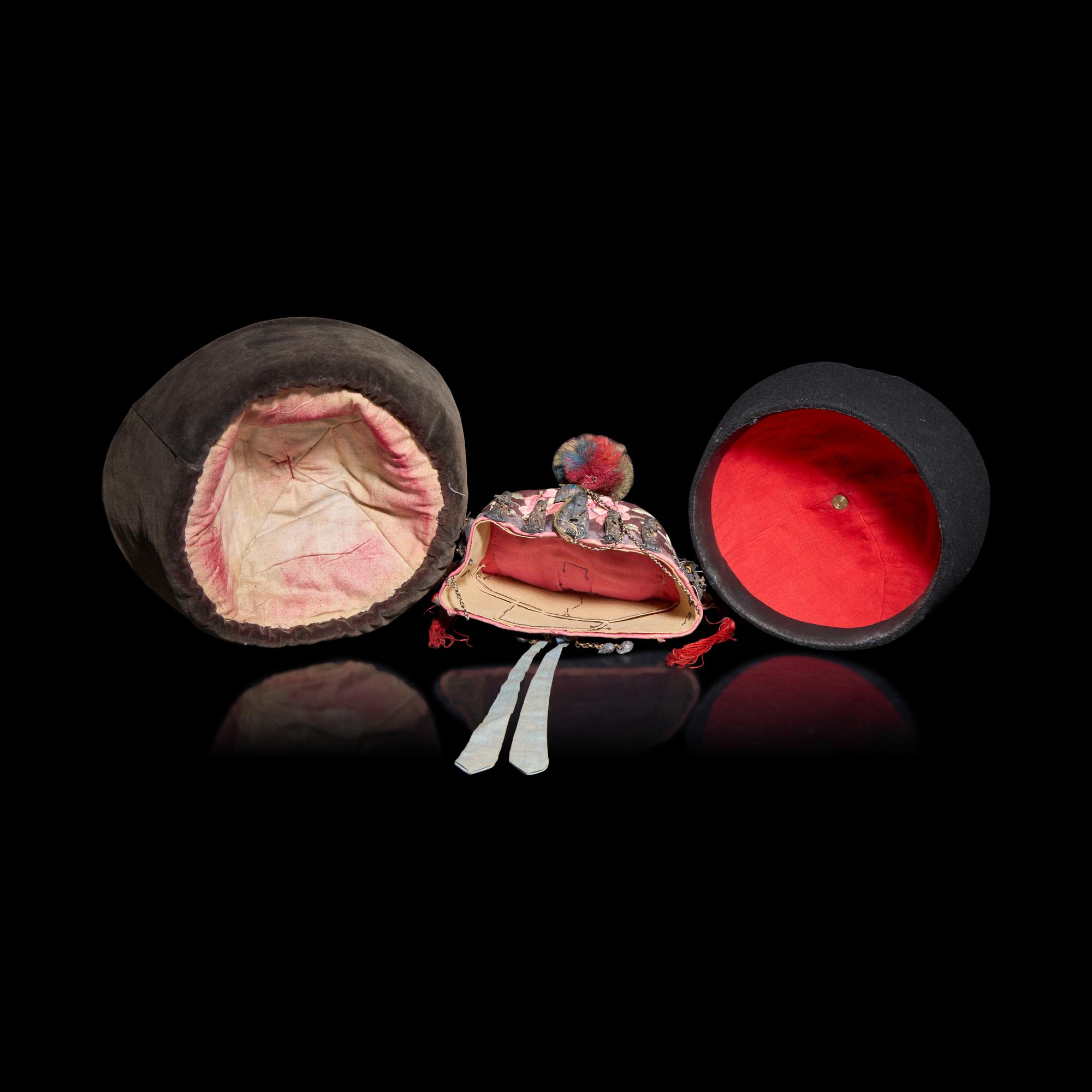 Three Chinese Silk Hats, Late Qing Dynasty — 清晚期 冠帽三件