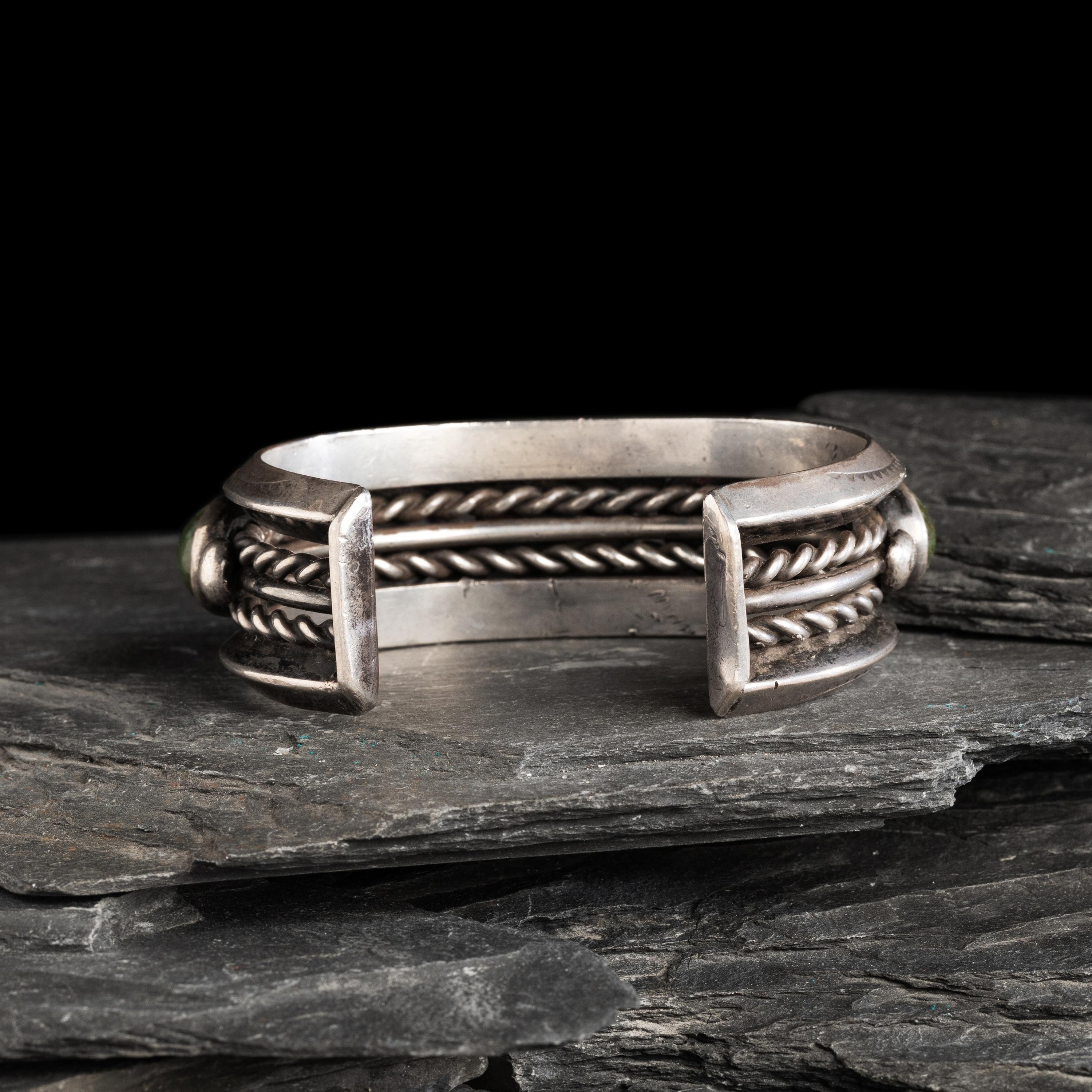 Navajo Silver and Jade Cuff Bracelet