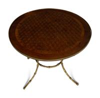 A Brass Bound Parquetry Inlaid Occasional Table with Cast Brass Bamboo Styled Base