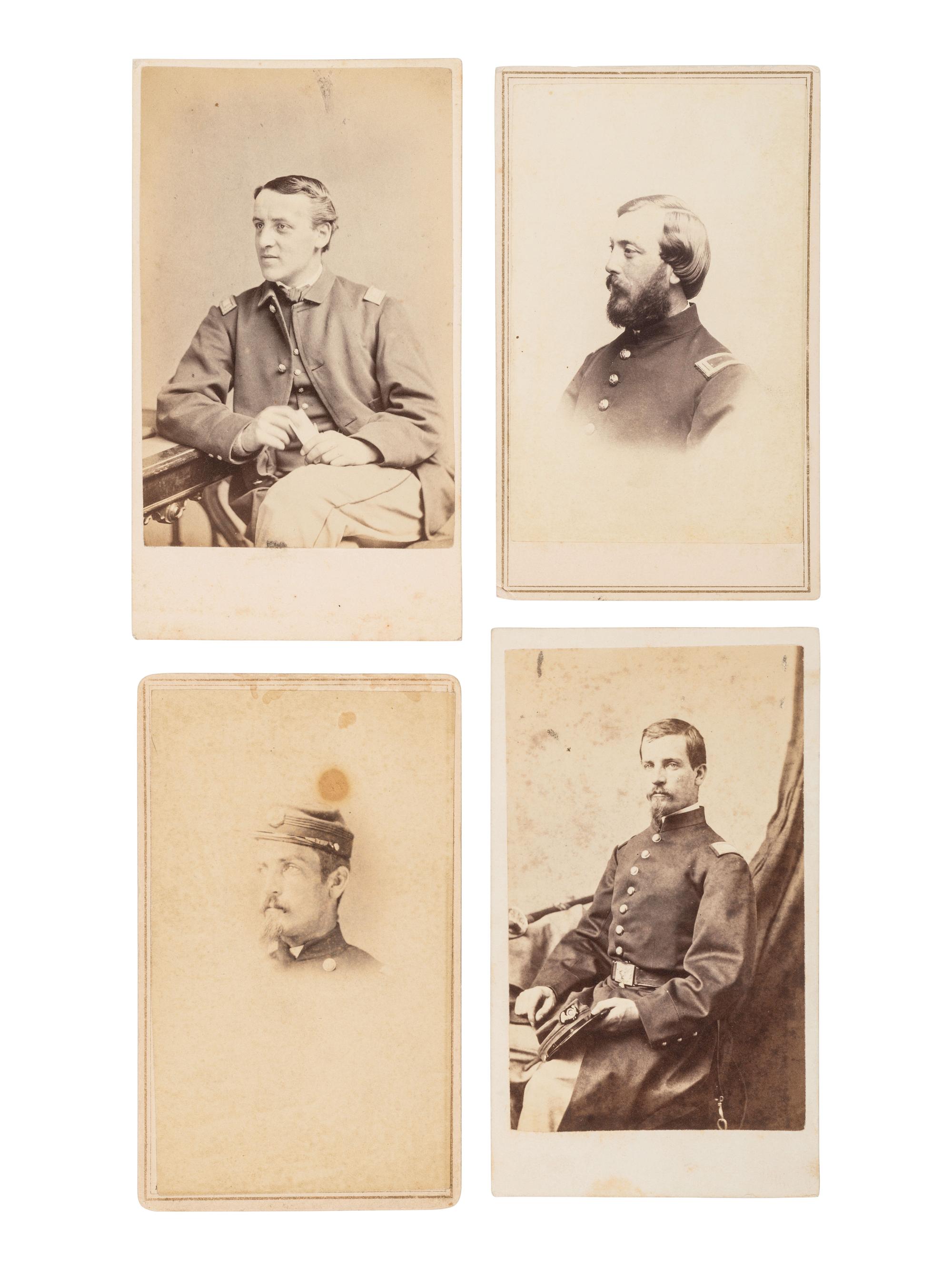 [US COLORED TROOPS]. A group of 10 CDVs featuring officers of the 54th and 55th Massachusetts Regiments, USCT.