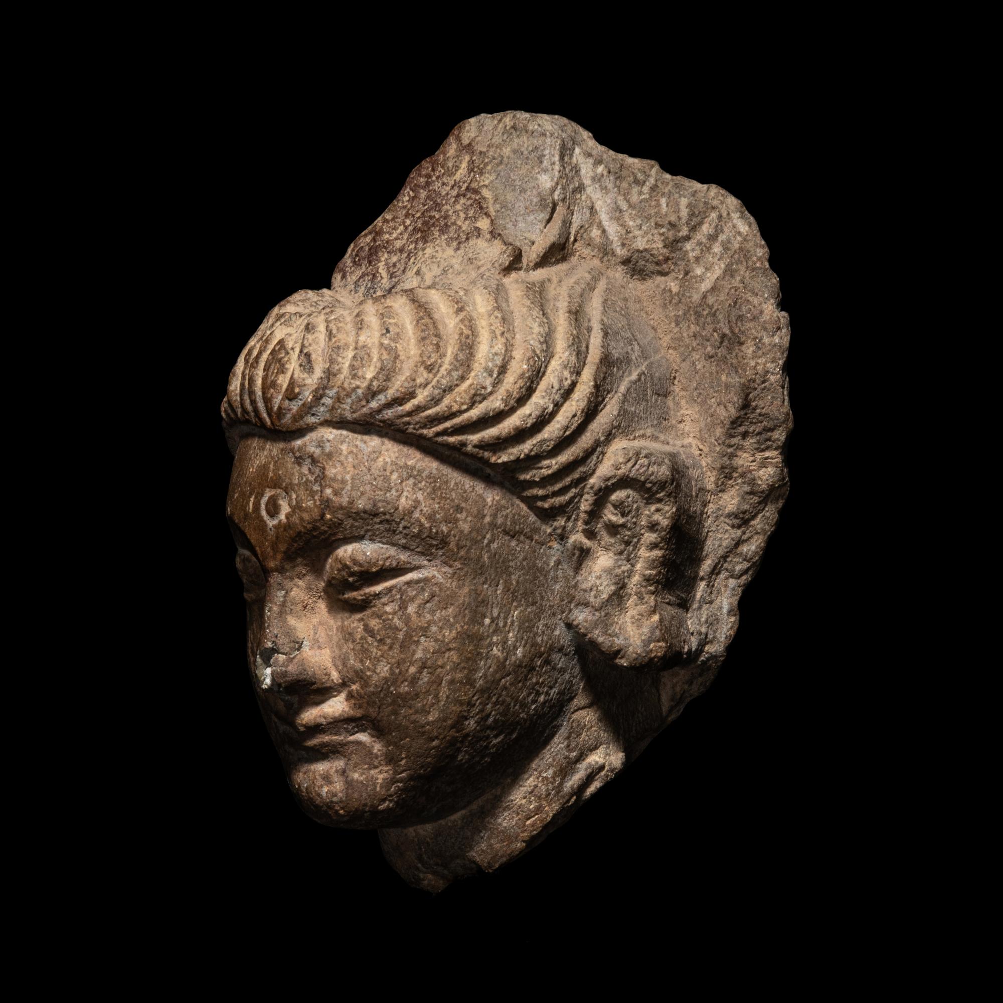 A Gandharan Grey Schist Head of Buddha