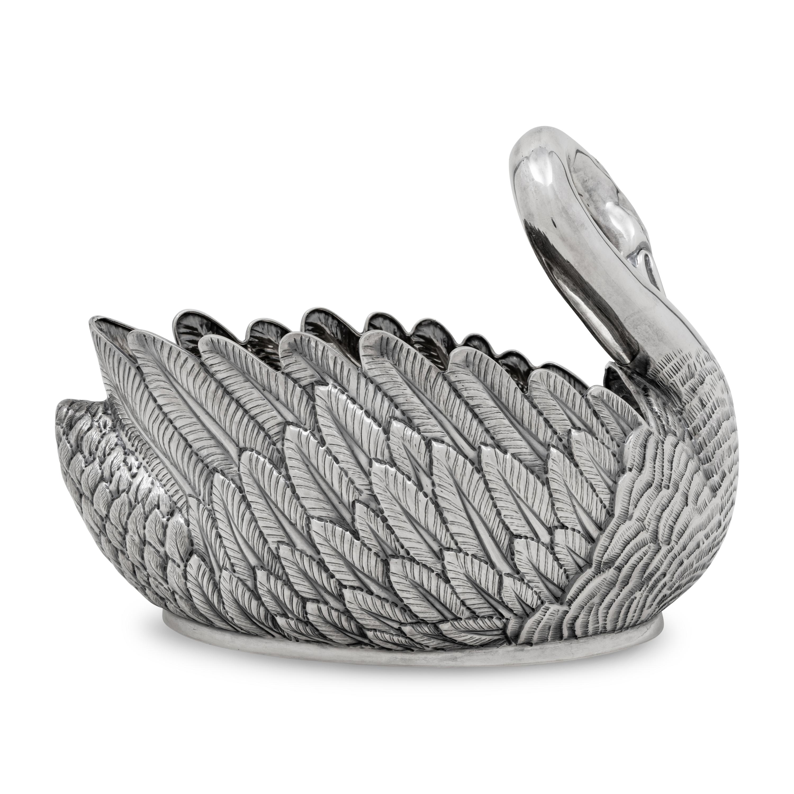 A Modern Fabergé Silver Swan Centerpiece