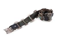 Navajo Sand Cast Silver and Turquoise Concha Belt