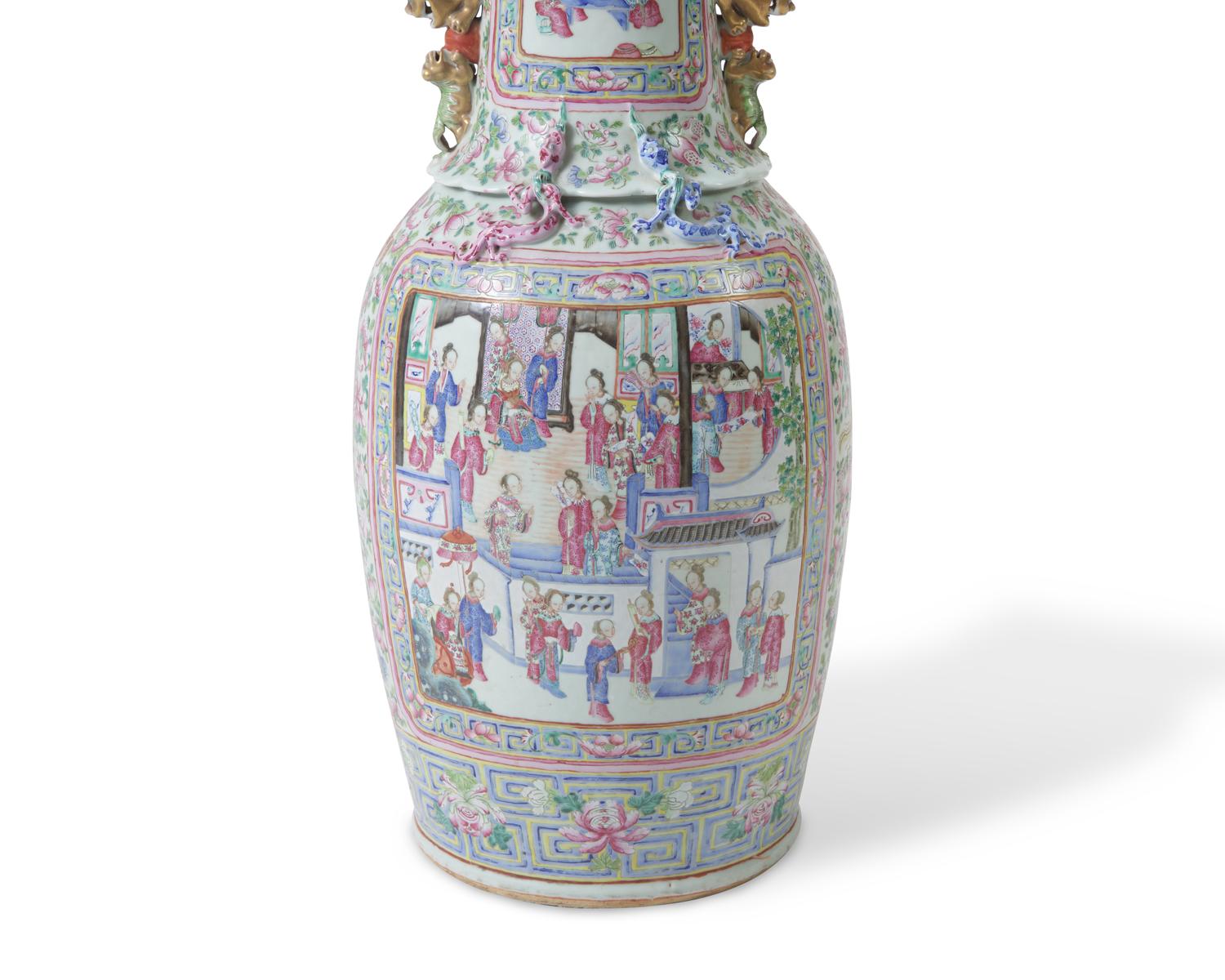 A very large Chinese export Famille Rose-decorated porcelain vase, 19th century