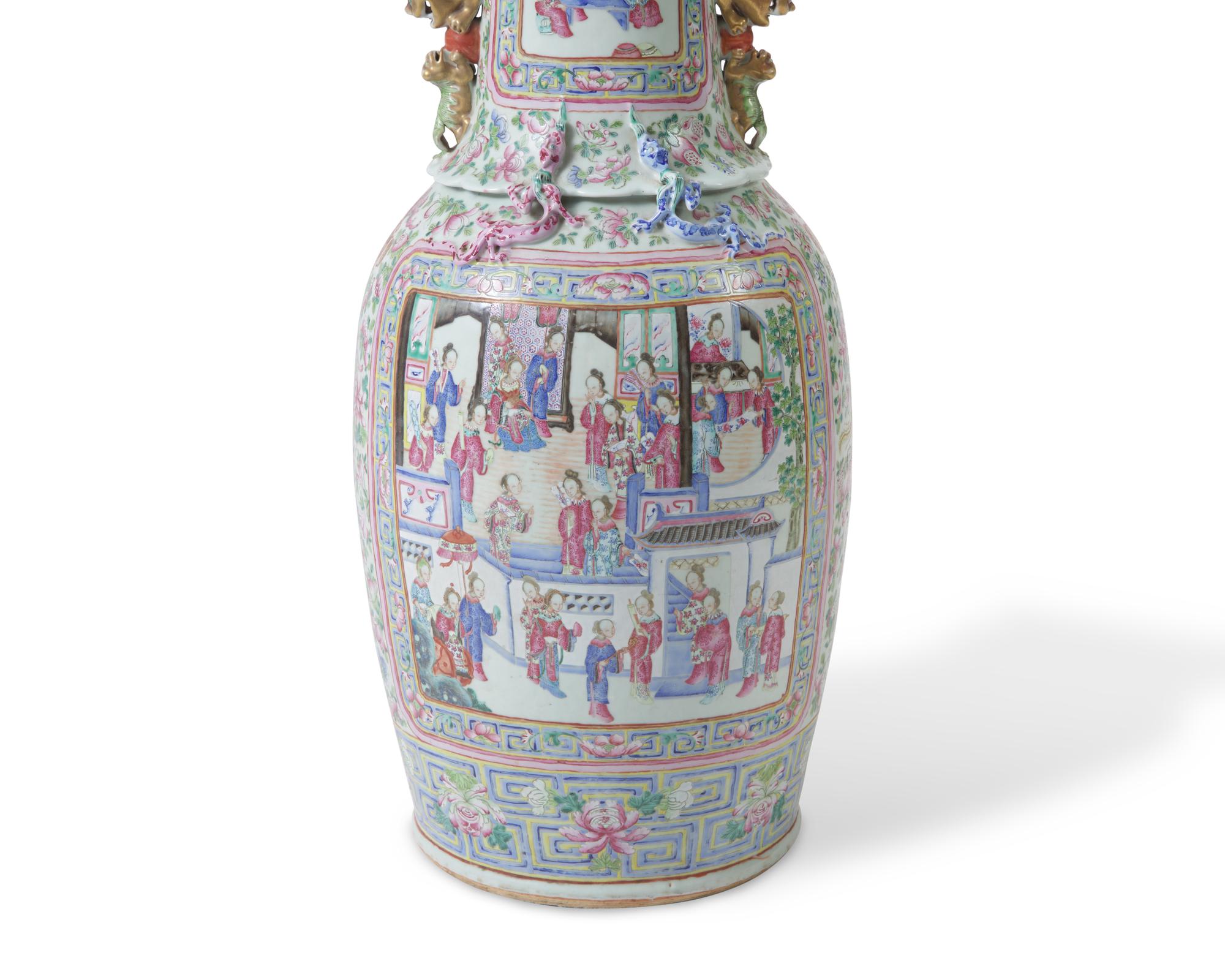 A very large Chinese export Famille Rose-decorated porcelain vase, 19th century