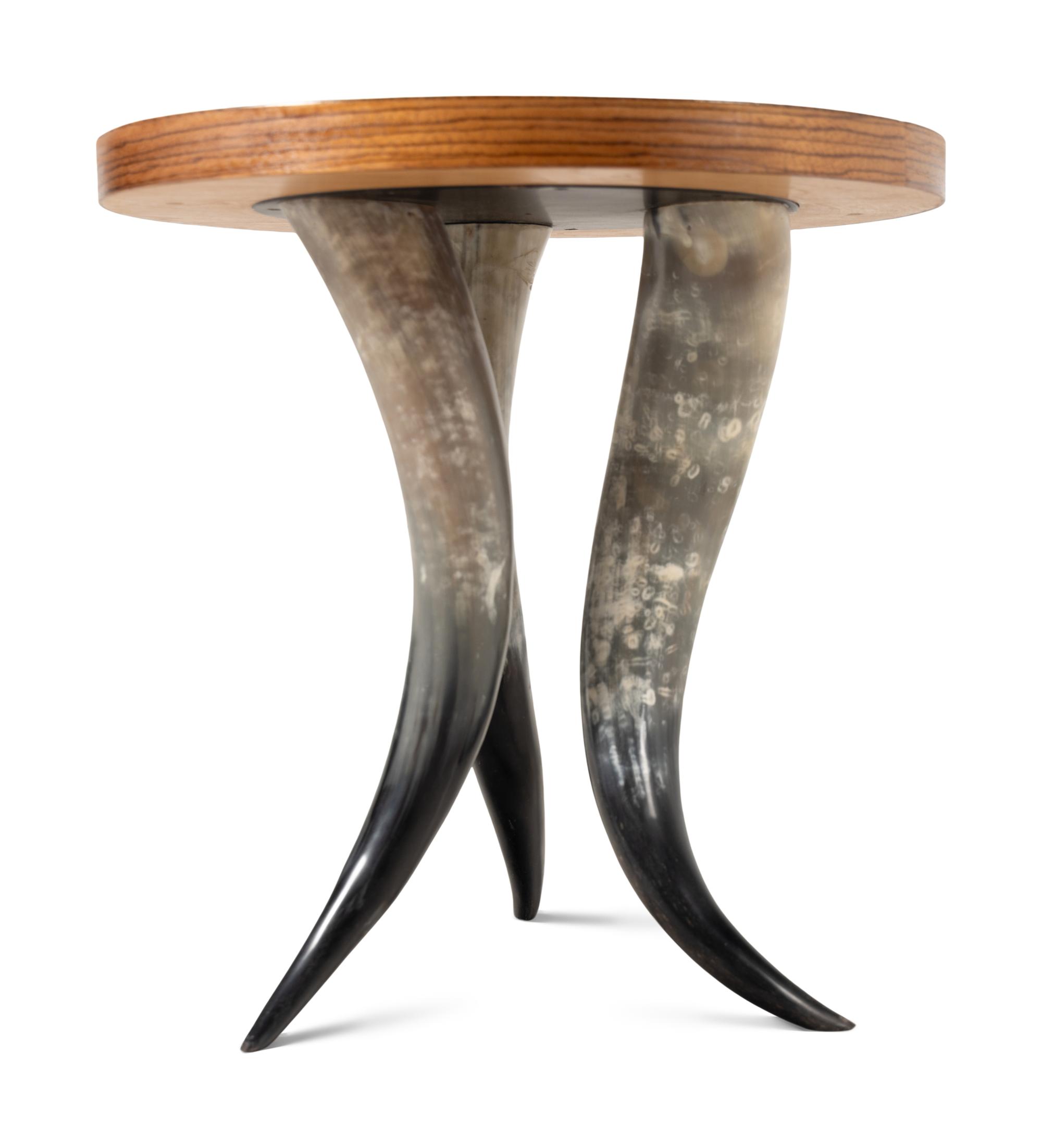 A Horn and Wood Veneer Side Table