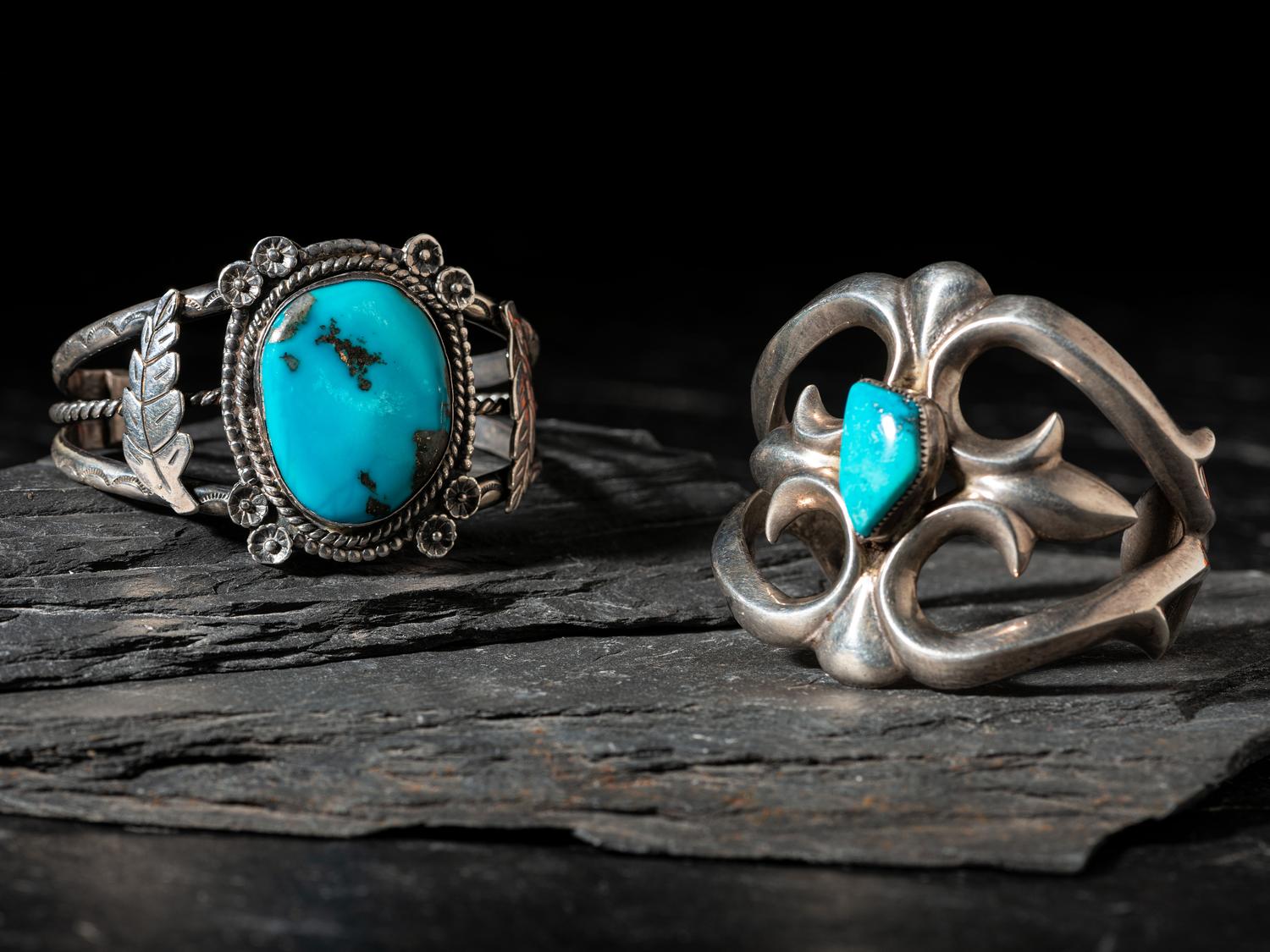 Navajo Silver and Turquoise Cuff Bracelets