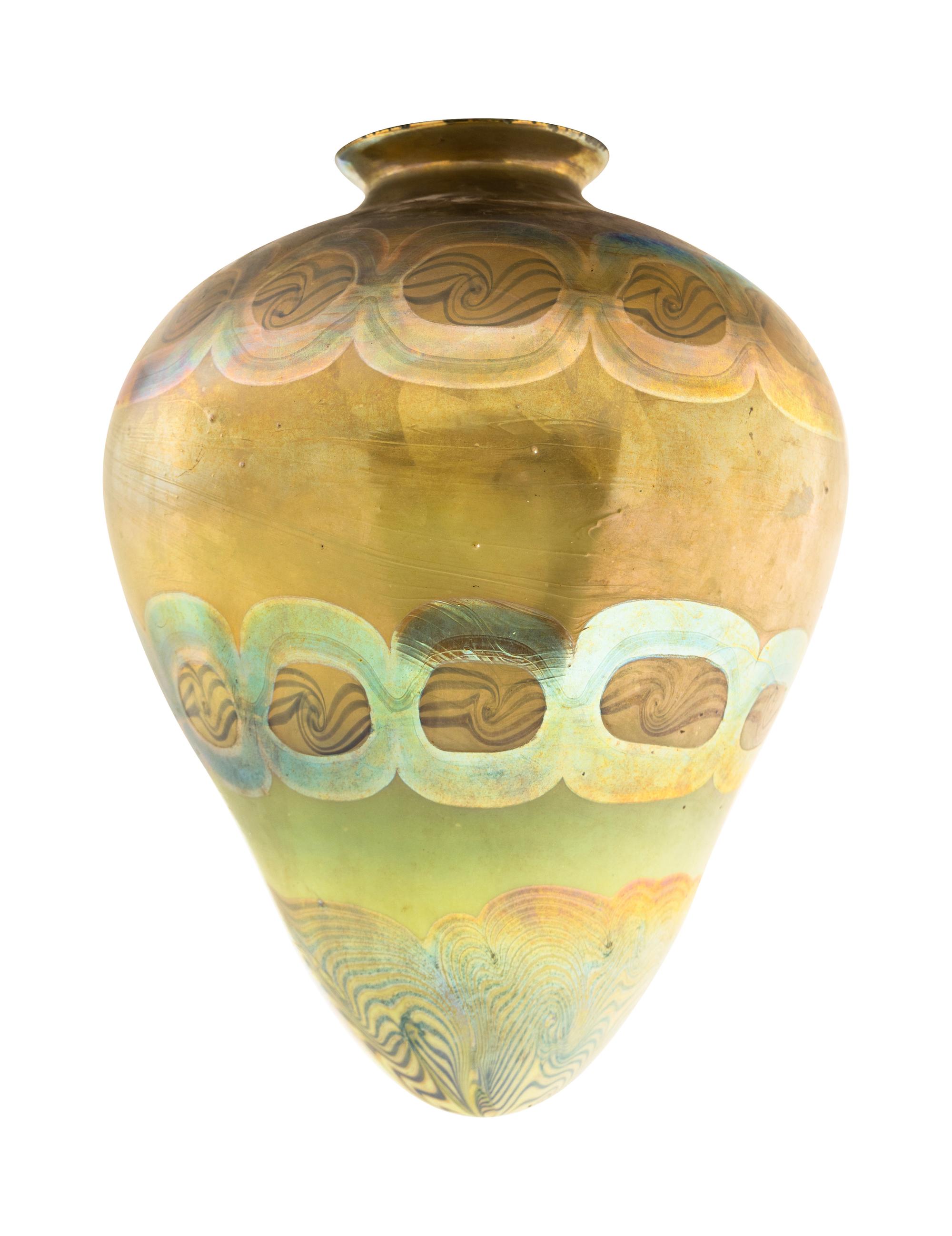 An Iridescent Glass Pendant Fixture