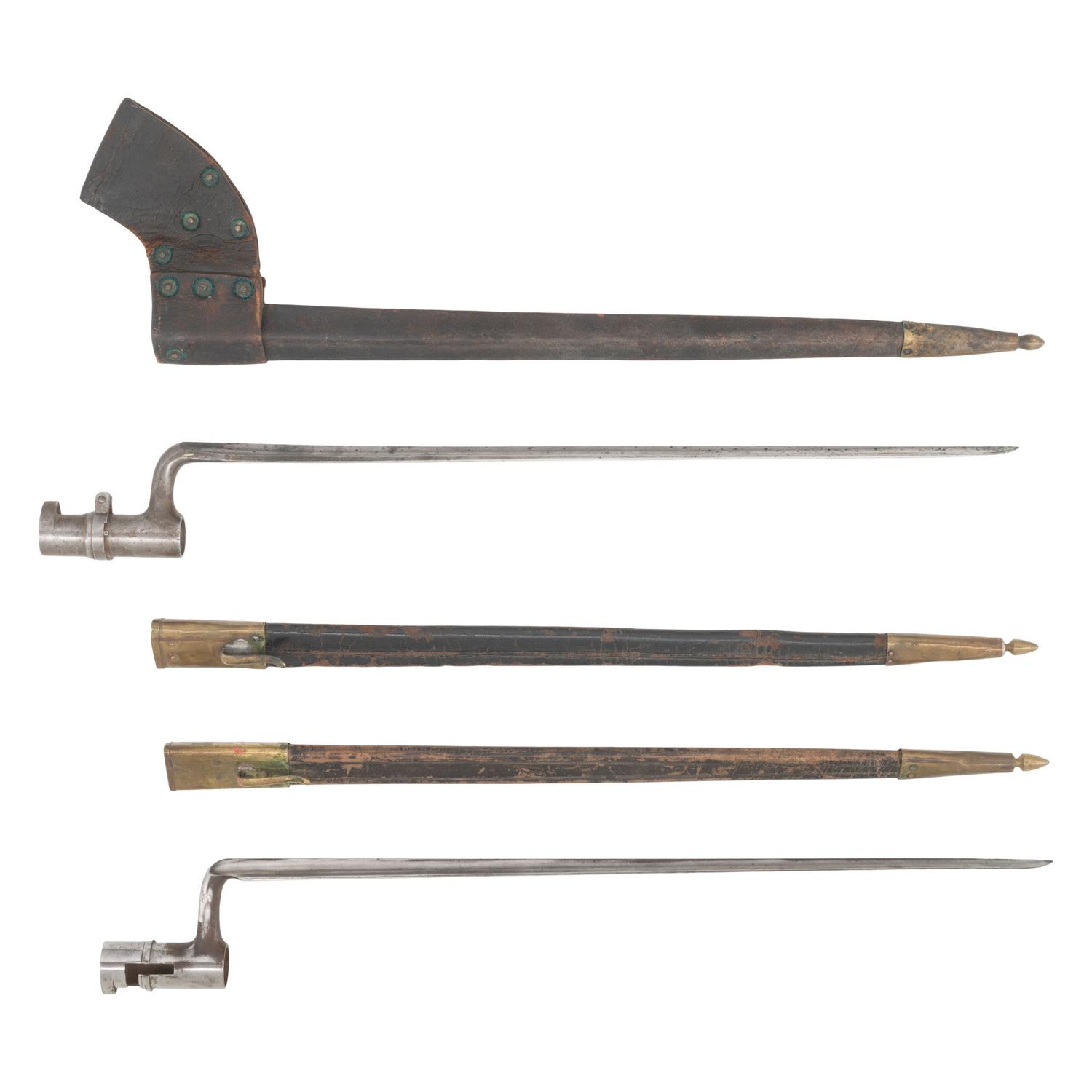 Two US Civil War Bayonets & 3 Scabbards: M1855 and M1835