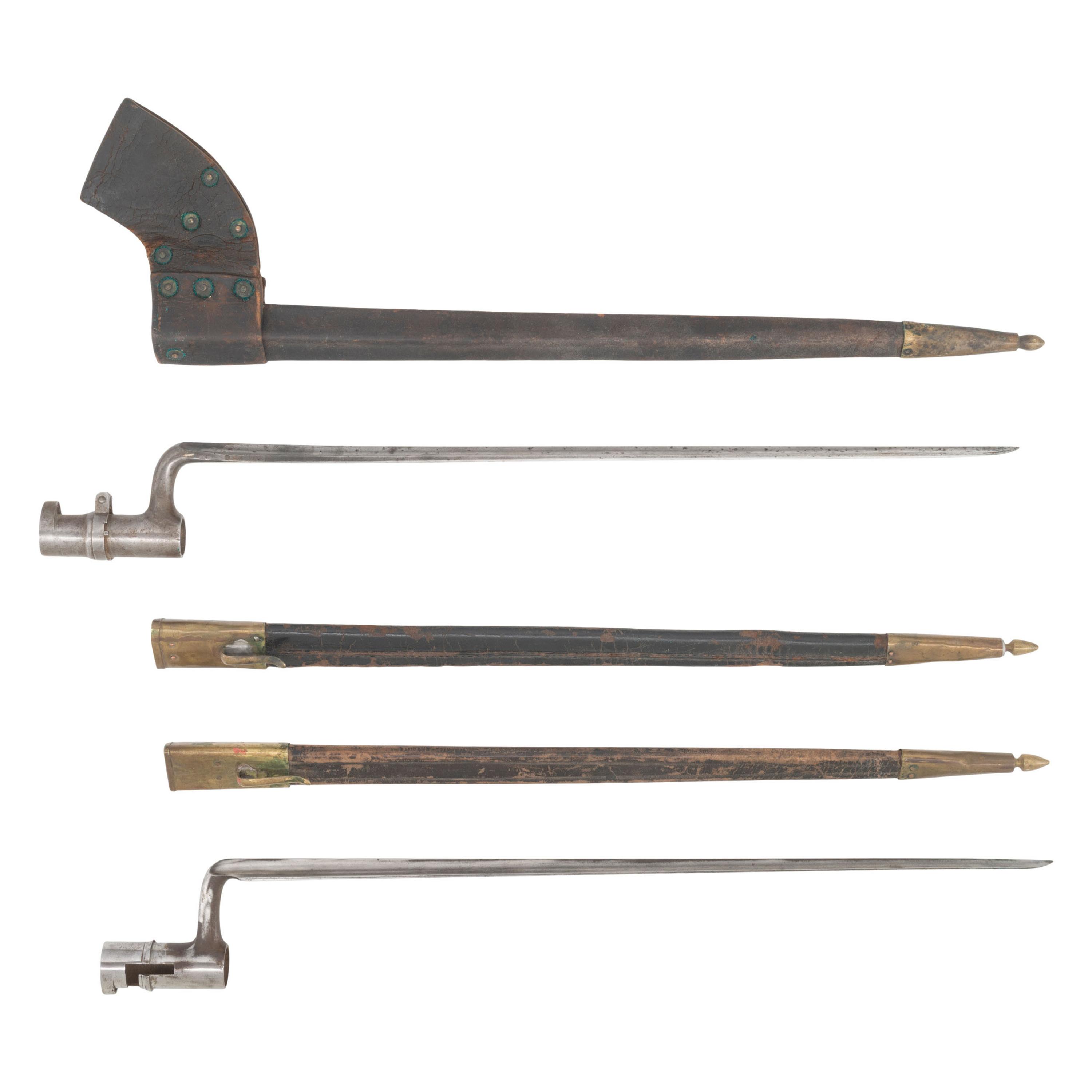 Two US Civil War Bayonets & 3 Scabbards: M1855 and M1835