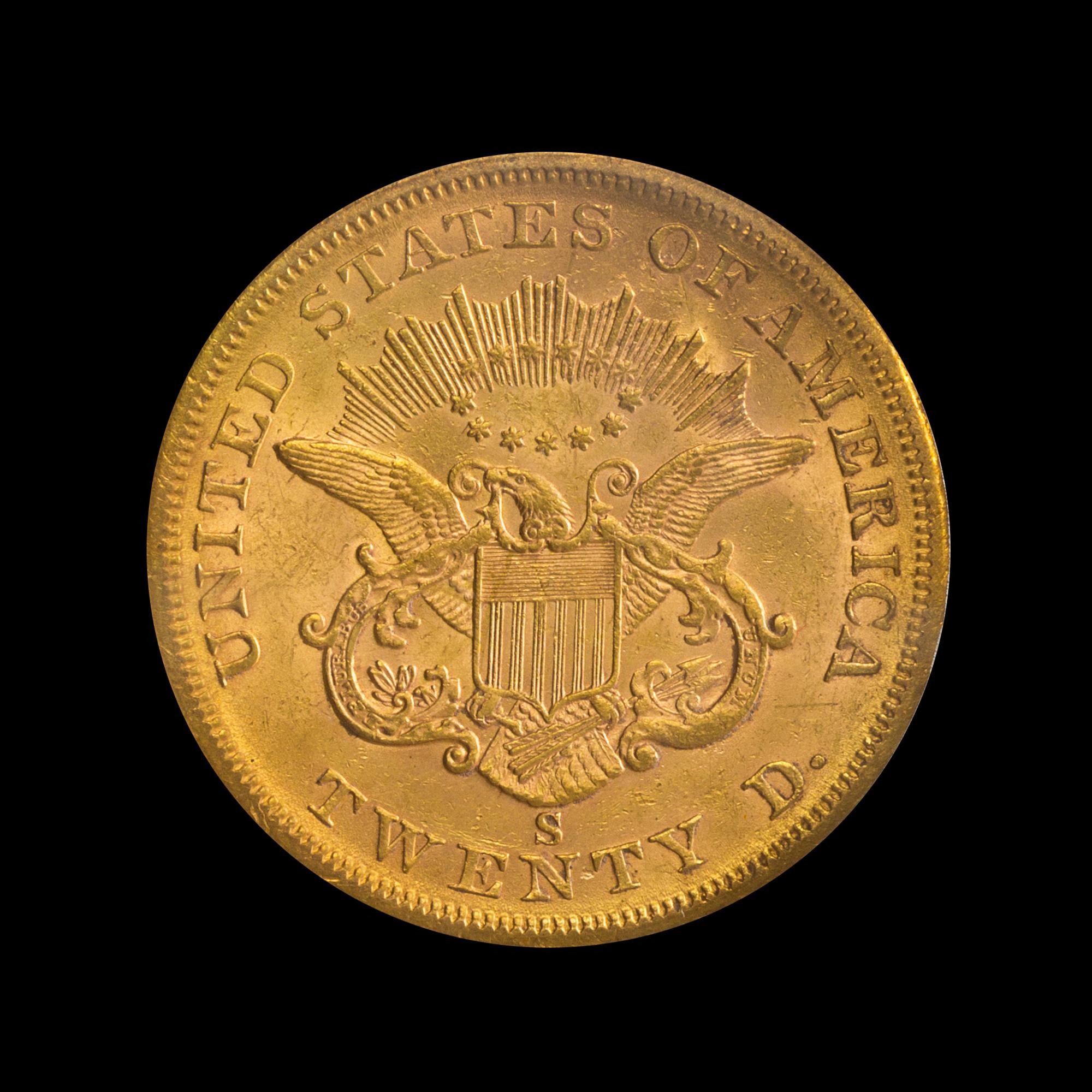 A United States 1859-S Liberty Head $20 Gold Coin