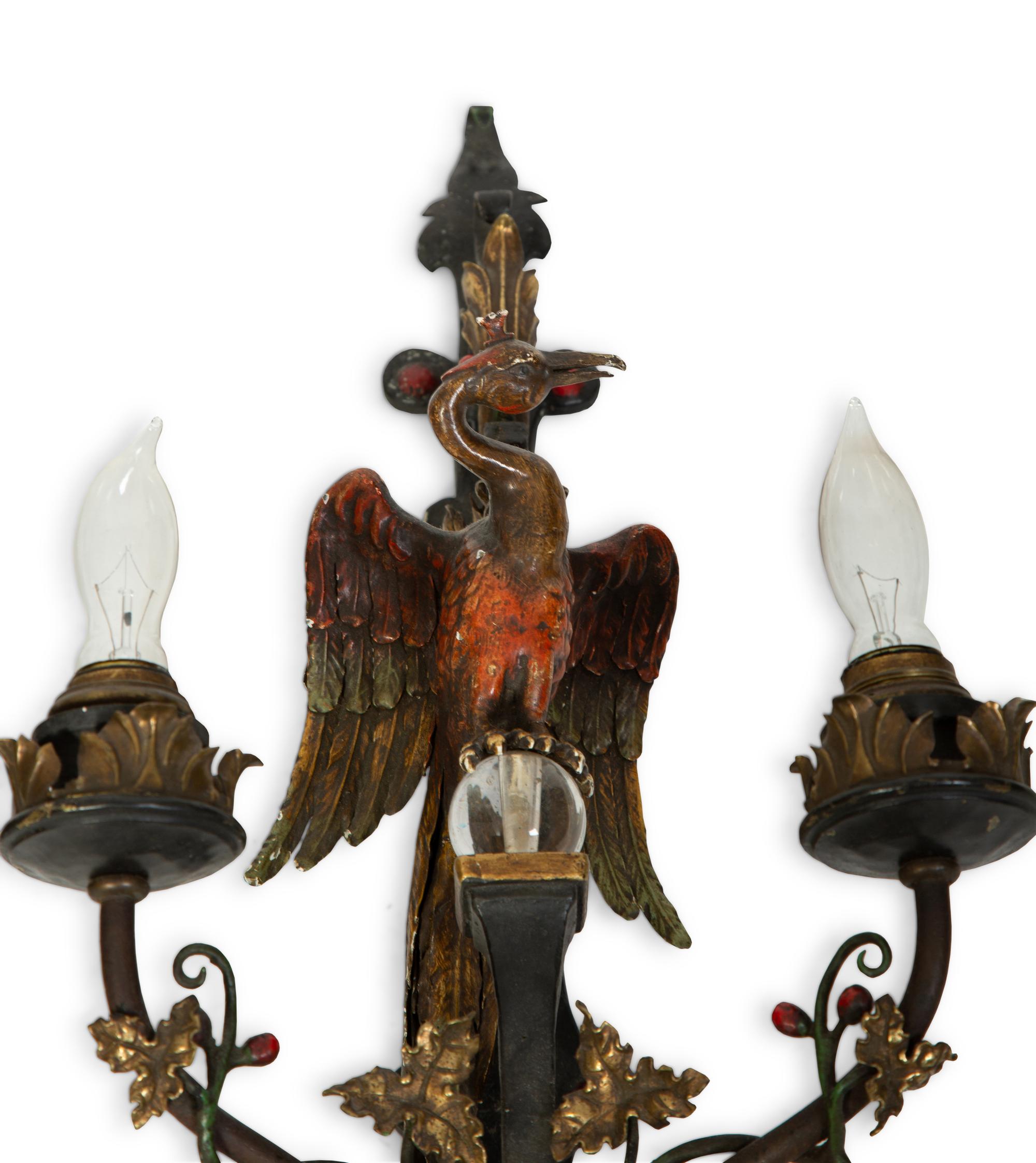 A Pair of Whimsical Cold Painted Bronze Sconces — 20TH CENTURY