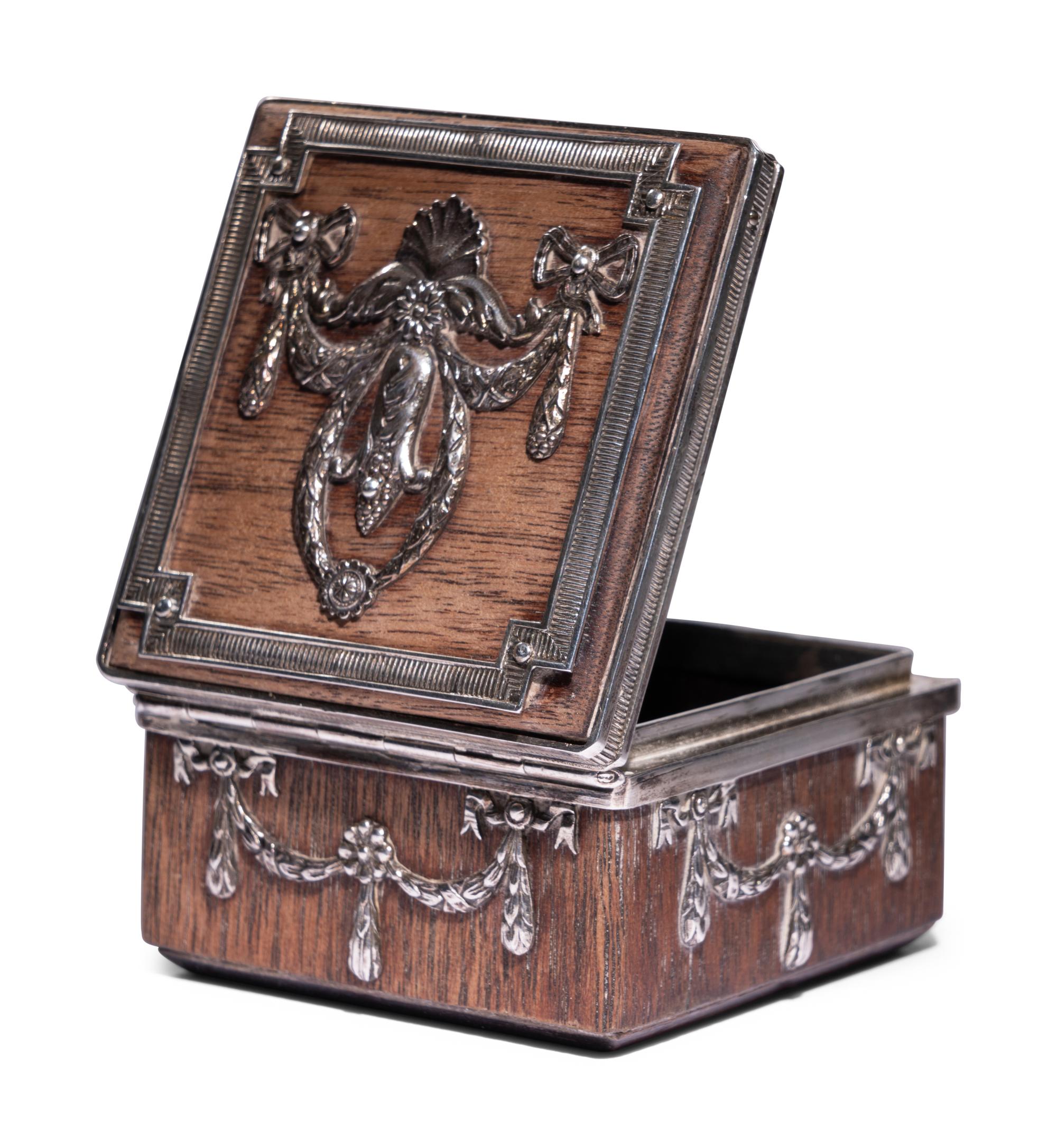 A Fabergé Silver-Mounted Rosewood Stamp Box