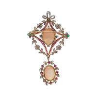 EVELYN CLOTHIER, OPAL, DIAMOND, RUBY AND EMERALD BROOCH